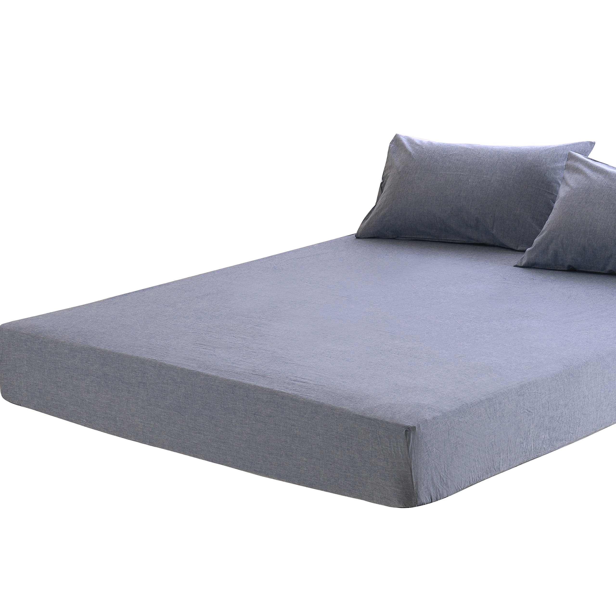 ボックスシーツ ダブル オーガニックコットン マチ30cm シーツ 洗いざらしの綿100% BOXシーツ 防ダニ インディゴブルー