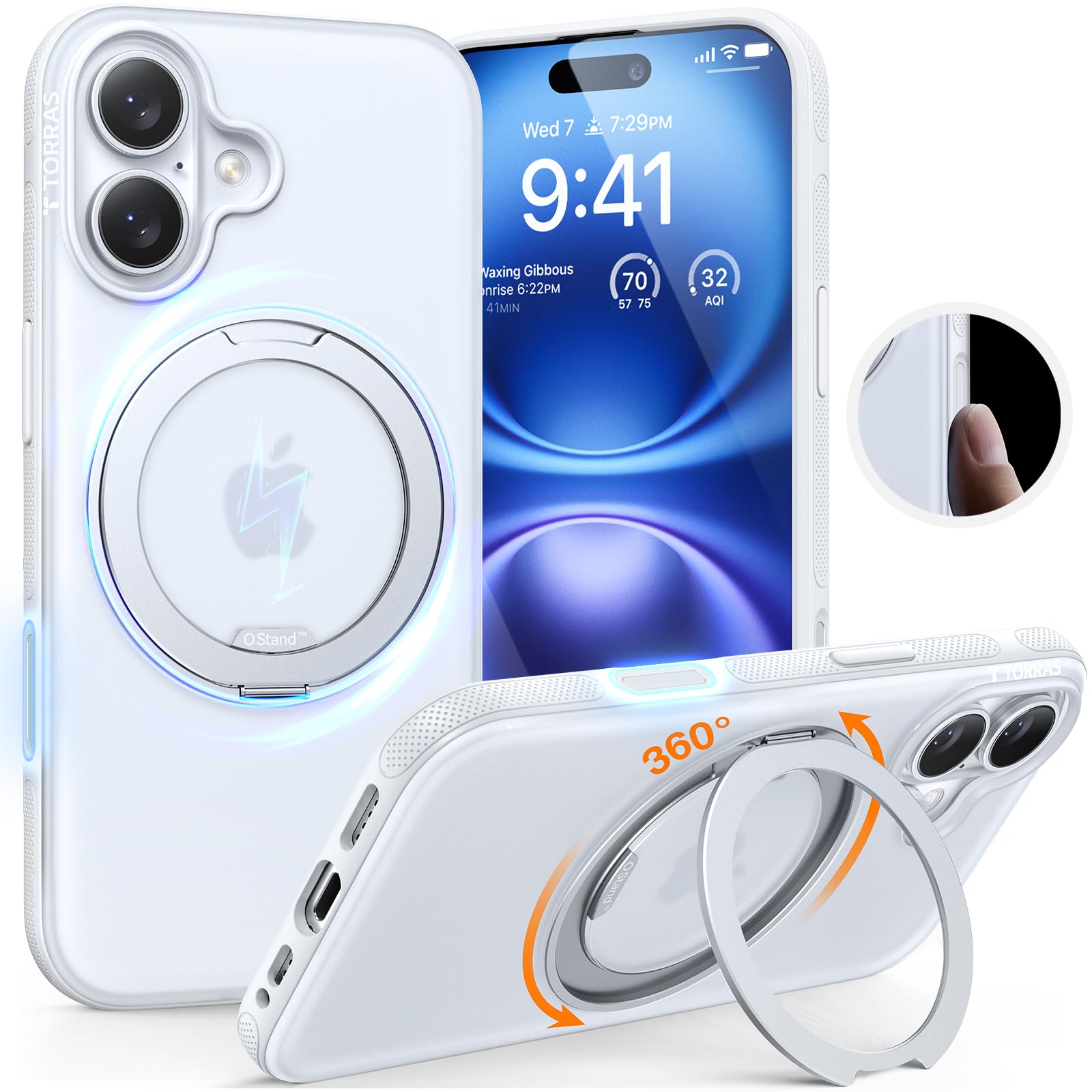 【チクチク・多機能360度回転スタンド】TORRAS iPhone 16 用 ケース カメラコントロールボタン付き 縦横両対応 マグネット搭載 MagSafe対応 米軍MIL規格耐衝撃 リング 指紋防止 黄変防止 マグセーフ対応 レンズ保護 滑り止めドット