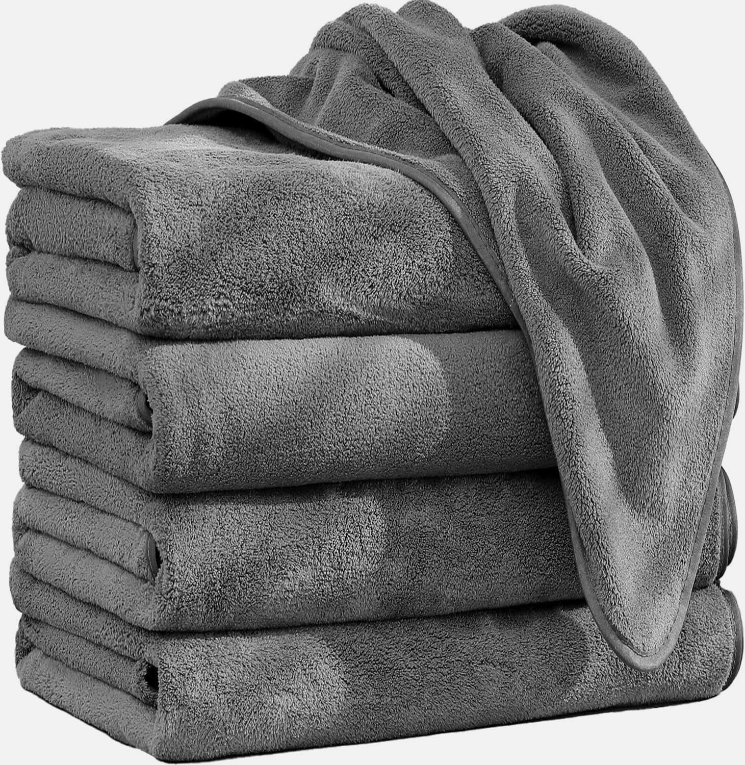 バスタオル マイクロファイバー 大判バスタオル 140*70cmグレー4枚セット ホテル仕様 ループ付き ふわふわ 高速吸水 速乾 柔らかい 抗菌防臭 毛羽落ちがない 人気カラー 家庭全員使用