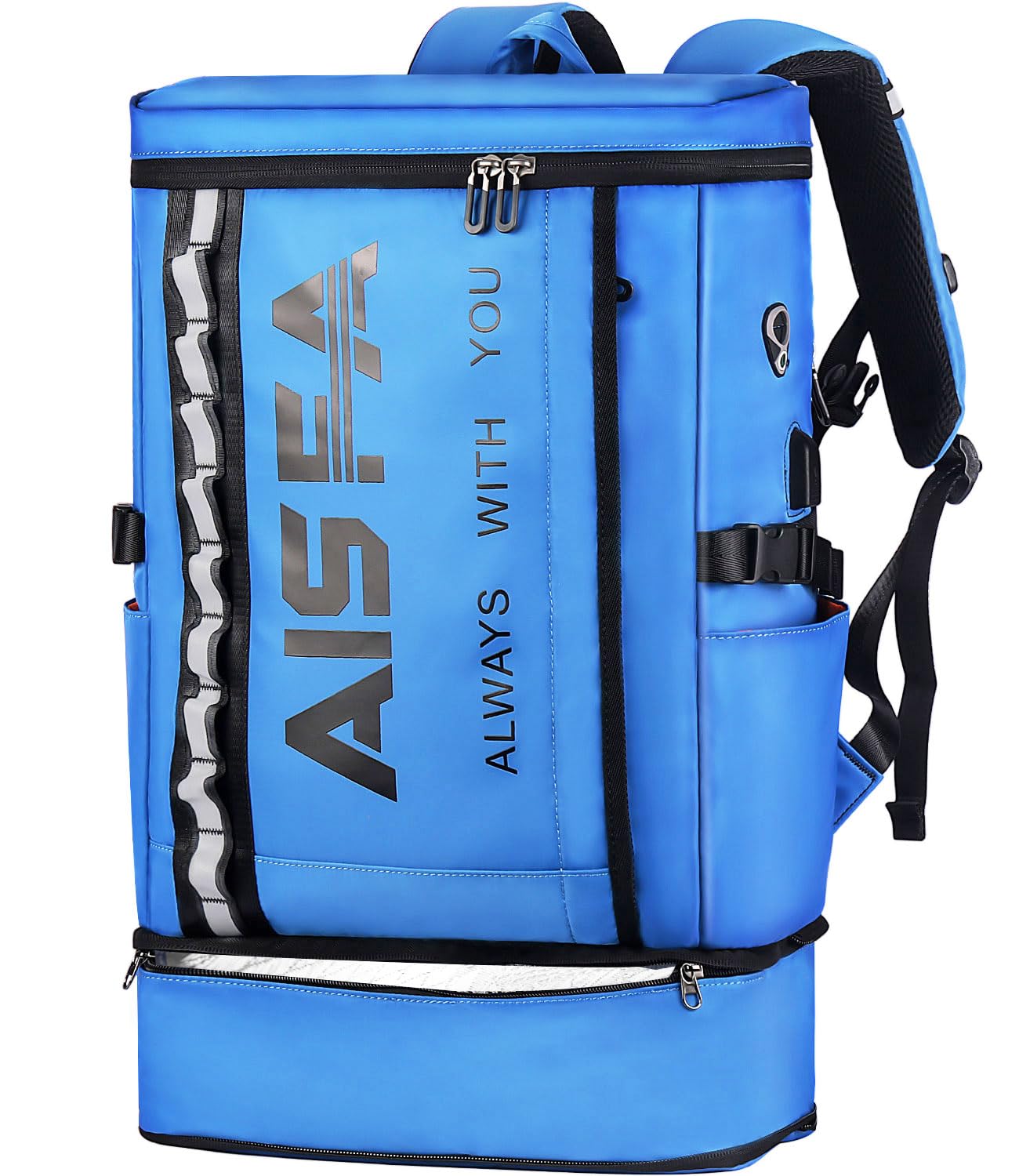 楽天RENEW[AISFA] リュック メンズ リュックサック スクエア バックパック 防水17インチ PC ビジネス ラップトップバック USB充電ポート付き 30L アウトドア旅行防災 通勤 靴/弁当収納（ブルーブラック）