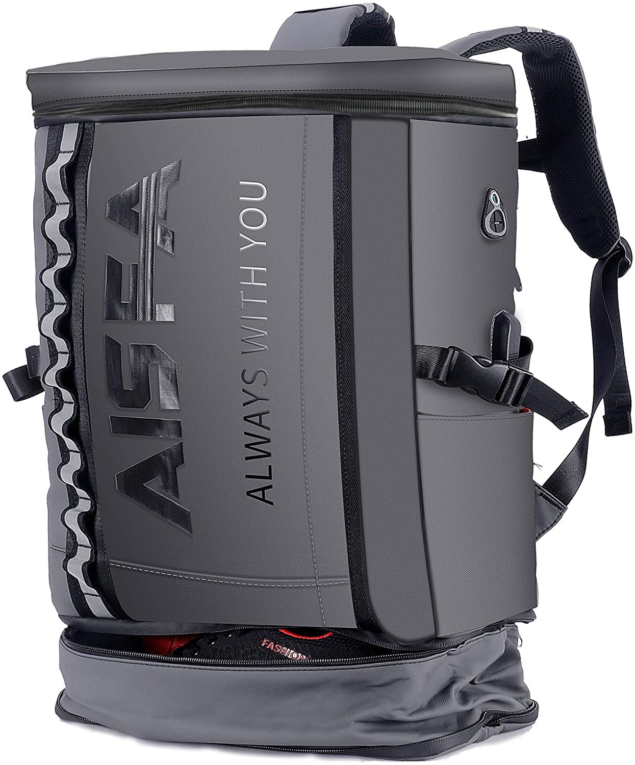 楽天RENEW[AISFA] リュック メンズ リュックサック スクエア バックパック 防水17インチ PC ビジネス ラップトップバック USB充電ポート付き 30L アウトドア旅行防災 通勤 靴/弁当収納（グレー）