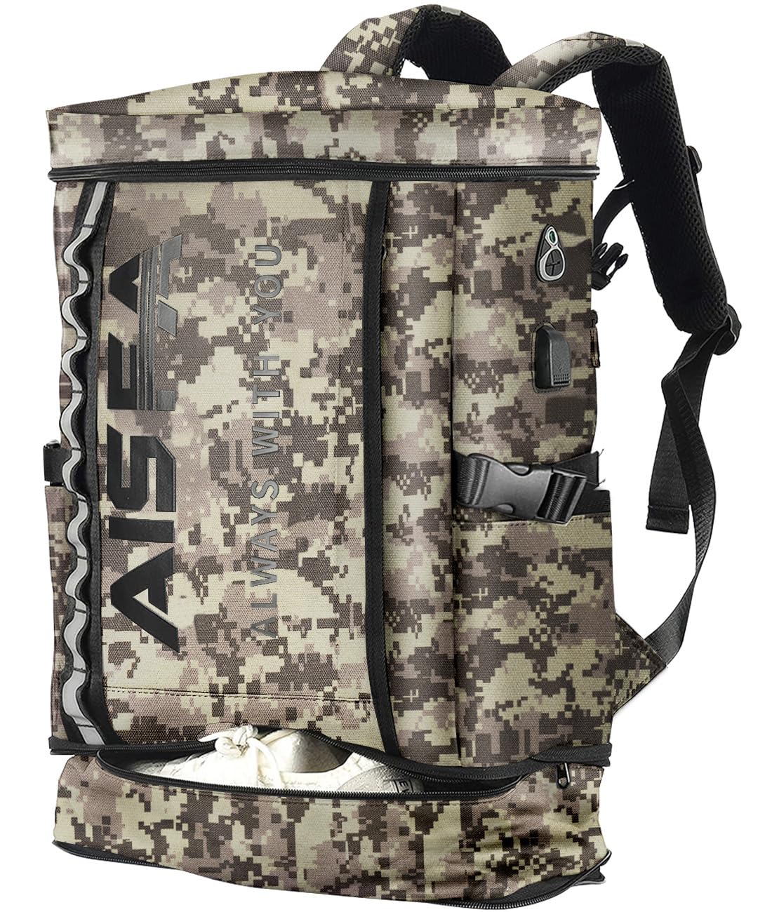 楽天RENEW[AISFA] リュック メンズ リュックサック スクエア バックパック 防水17インチ PC ビジネス ラップトップバック USB充電ポート付き 30L アウトドア旅行防災 通勤 靴/弁当収納 （イエローオークル迷彩）