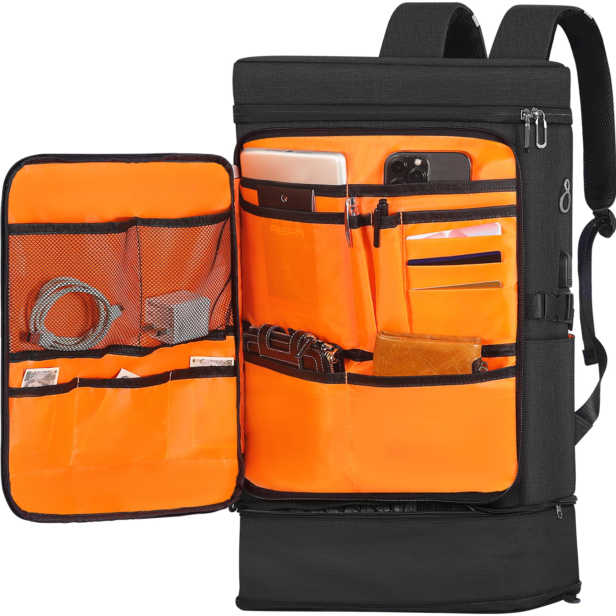 楽天RENEW[AISFA] リュック メンズ 大容量 スポーツリュック 旅行 リュックサックビジネスリュック スクエア型 バックパック 防水17インチPC 2層式 拡張機能 靴/弁当収納 USB充電ポート付き 30L アウトドア登山 通勤 学生 防災 男女兼用（こくし