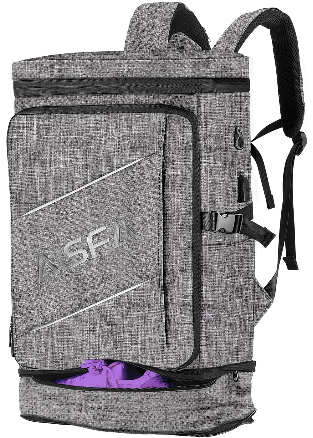 楽天RENEW[AISFA] リュック メンズ リュックサック ビジネスリュック スクエア バックパック 17インチ PC ビジネス 30L 大容量 USB充電ポート付き アウトドア 旅行 登山 通勤 通学 大学生 靴/弁当収納 （グレー）