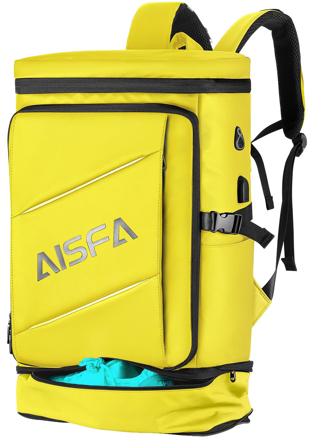 楽天RENEW[AISFA] リュック メンズ リュックサック ビジネスリュック スクエア バックパック 17インチ PC ビジネス 30L 大容量 USB充電ポート付き アウトドア 旅行 登山 通勤 通学 大学生 靴/弁当収納 （イエロー）