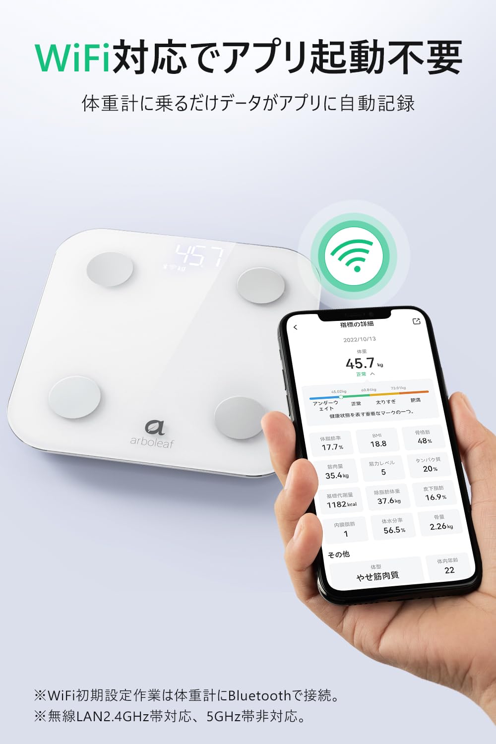 arboleaf 体重計 スマホ連動 WiFi/Bluetooth対応 体組成計・体脂肪計 2024最新 Sma...