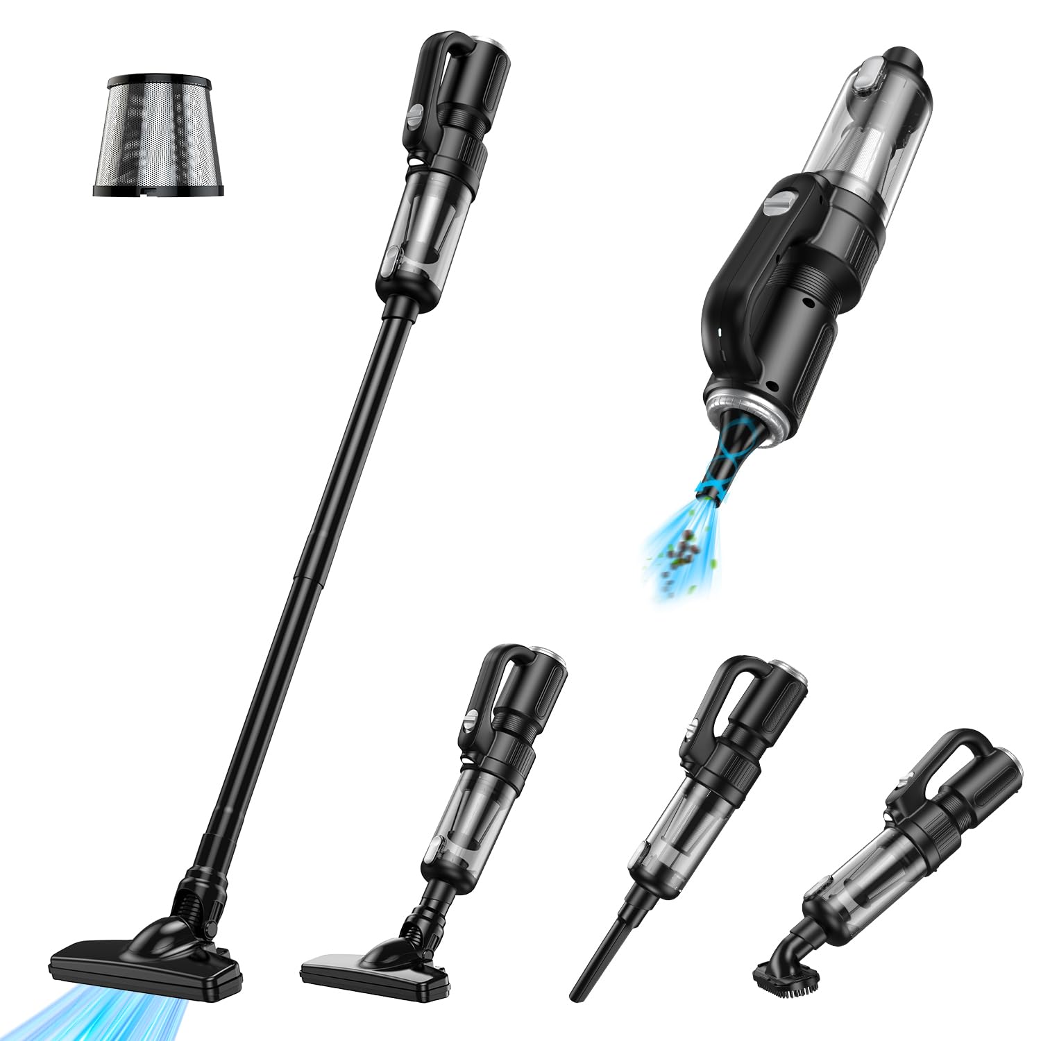 吹吸両用 掃除機 コードレス18000PA強力吸引 強力な吹き出し力 多機能 2*3000mAh大容量バッテリー 20分連続使用 Type-C充電式 軽量 静音 ステンレス+HEPA水洗フィルター ワンタッチゴミ捨て LEDライト 5種吸込ノズル+3種吹き