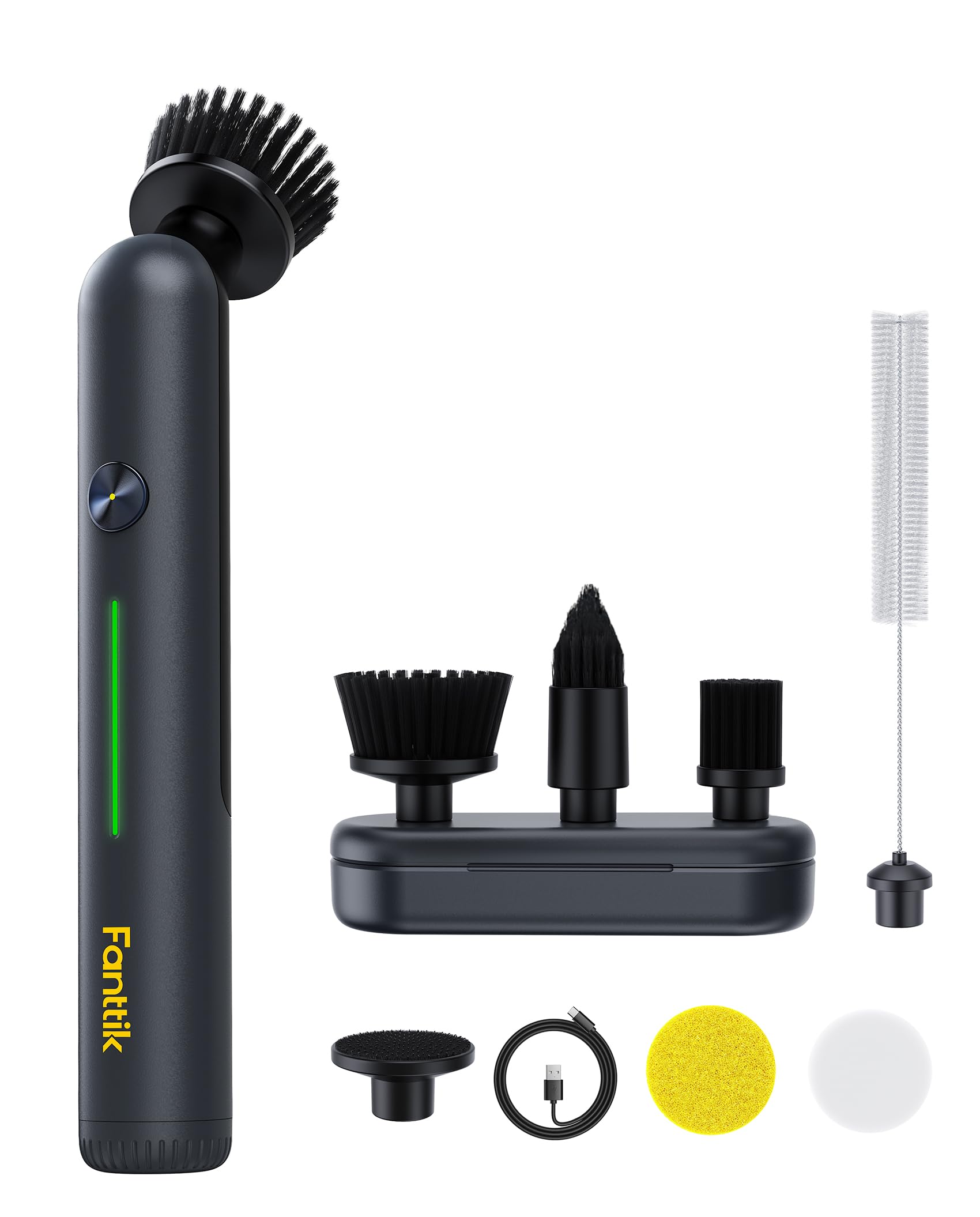 楽天RENEWFanttik G9 Nano 電動スピンスクラバー 充電式 電動掃除ブラシ Type-C急速充電 LEDディスプレイ IPX7防水 交換用ヘッドブラシ8種付き タイル目地 隙間 角 水回り 浴室 キッチン掃除 ブラック