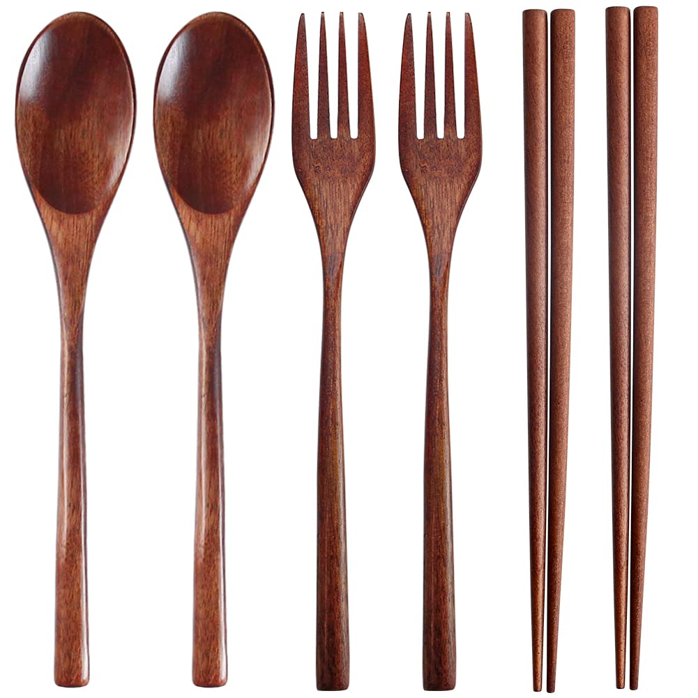 AOOSY 天然木製 6点セット (スプーン/フォーク/箸) 塊木掘り出し 接着剤不使用 天然漆塗り 弁当 サラダ カレー スープ 中華料理 食器セット
