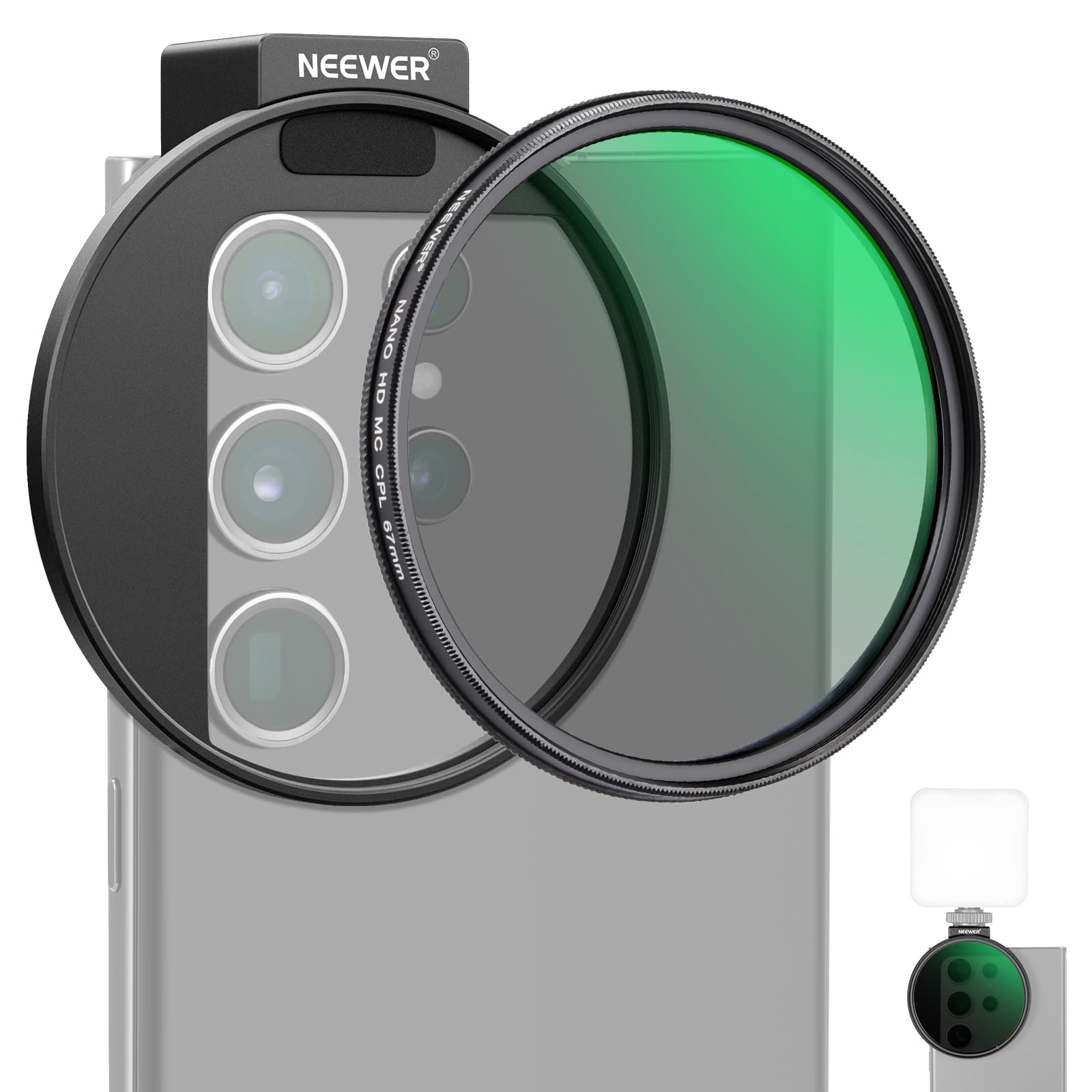 NEEWER CPL フィルター スマホ用 67mmカメラレンズ偏光フィルター 金属製コールドシュー ...