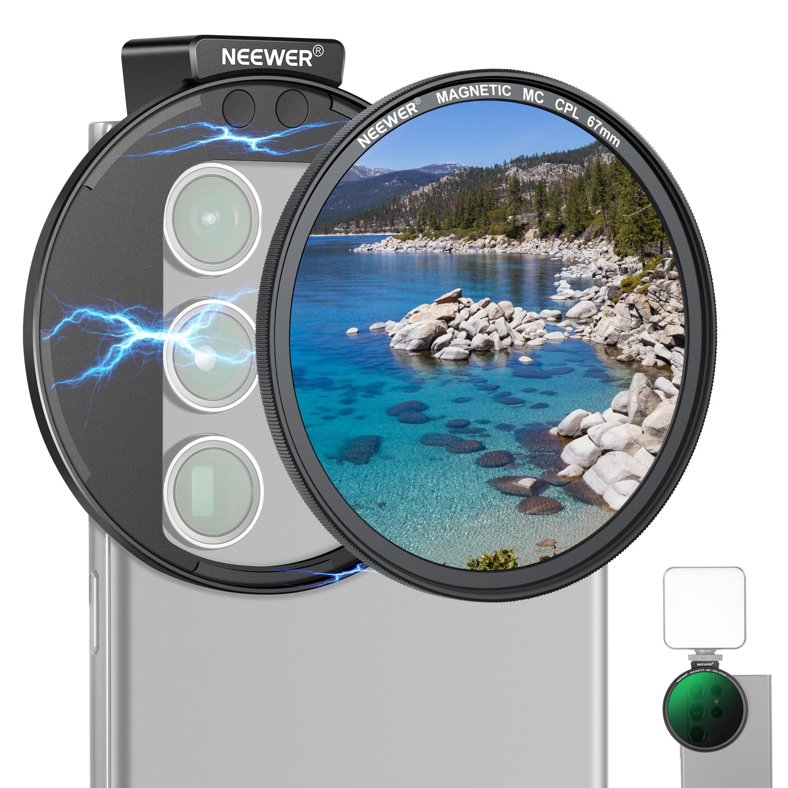 NEEWER 67mm マグネット式 CPLフィルター スマホ用 コールドシュースマホカメラレンズク ...