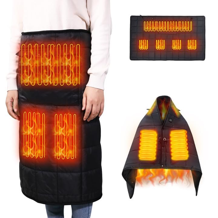 Makitsu 電気ひざ掛け USB 電気ブランケット 10秒速暖 電気毛布 電熱 腰巻き ひざ掛け 肩掛け 掛け敷き兼用 70×120cm 温度3段階調整 軽量 省エネ 洗える デスクワーク スポーツ観戦 旅行 キャンプ 車中泊用 防寒対策グッズ (ブラ