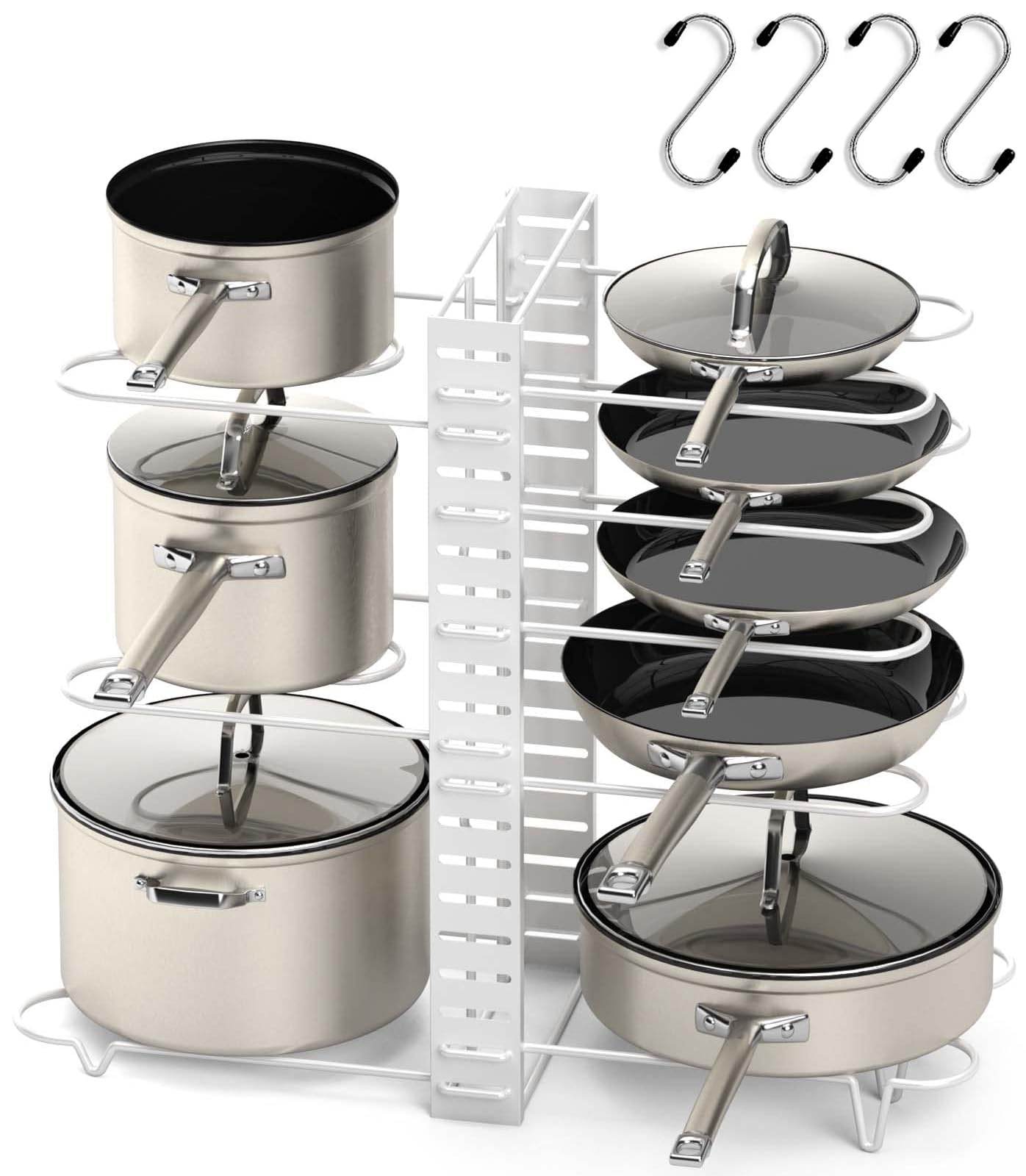 HASONA フライパンスタンド (8仕切り フライパンラック フック4個付き) 鍋 フライパン 収納 スタンド 3..