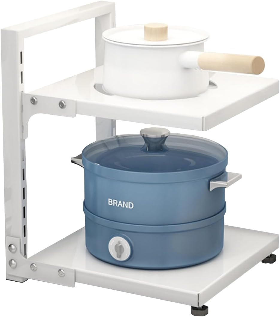 HASONA フライパンスタンド フライパンラック 2段 縦置 鍋 フライパン 収納 スタンド 高さ調整可能 省スペース 簡単組立 防錆 耐熱 ホワイトのサムネイル