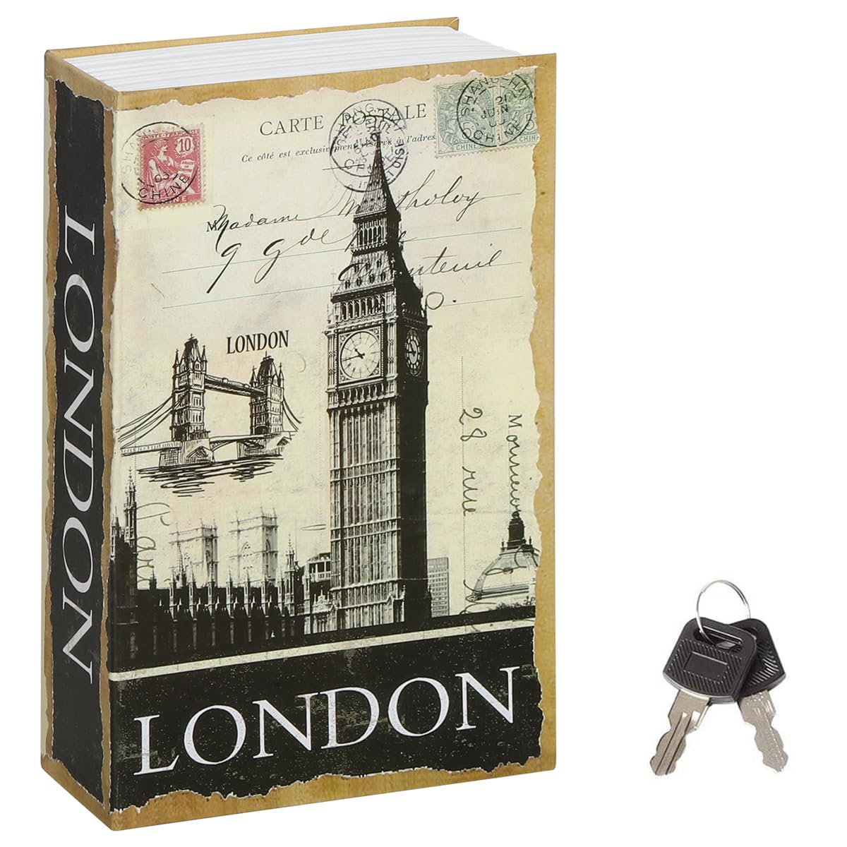 Jssmst 辞書型金庫 隠し金庫 本型金庫 24x16x5.5cm キーロック式 防犯収納 (ロンドン)