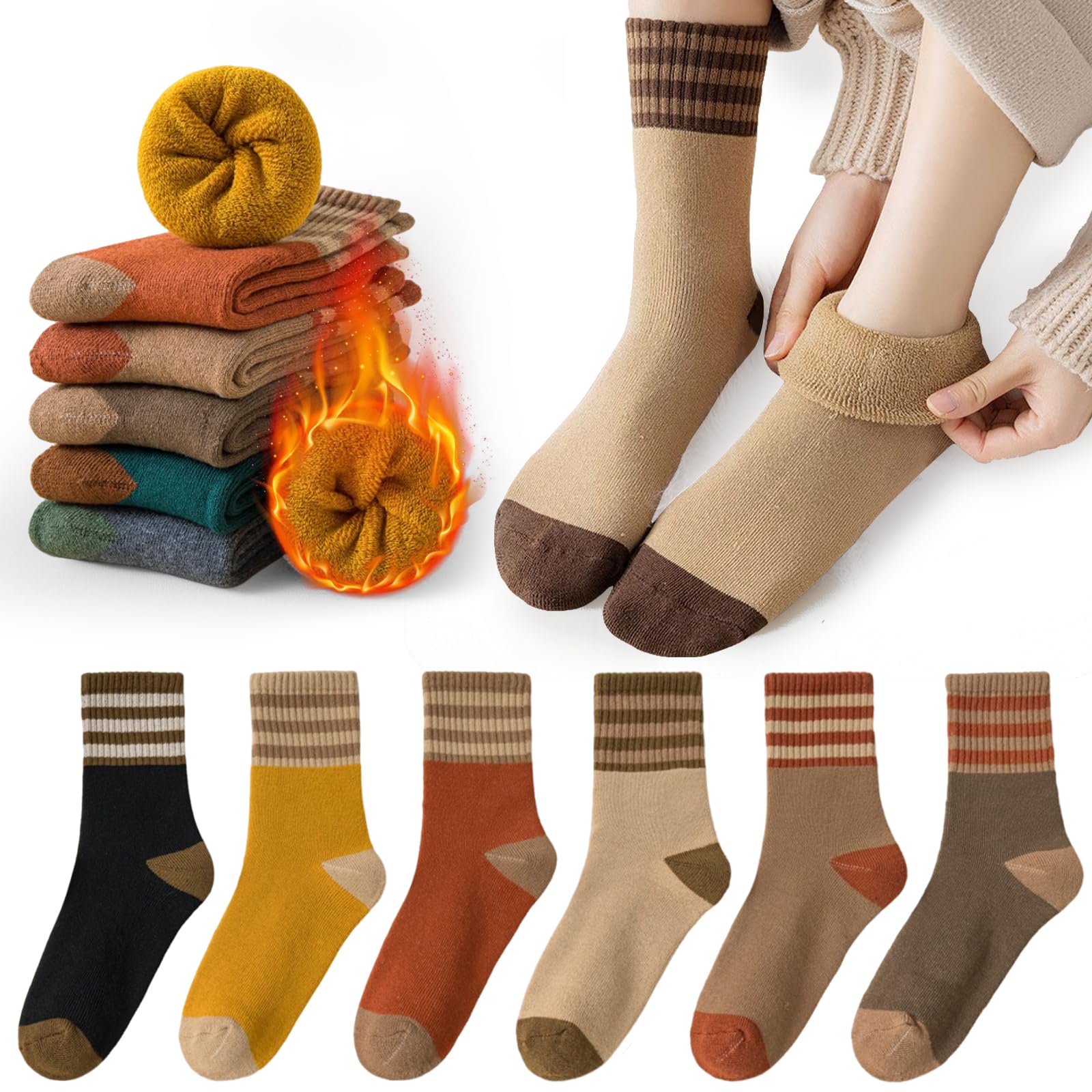 [雲見] 靴下 レディース 冬 厚手 暖かい 【極暖38℃恒温・零下防寒・裏起毛・6足セット】 暖かい靴下 蒸れにくい 抗菌防臭 蒸れず もこもこ暖かい 防寒保温 可愛い 伸縮性 耐久性 暖かい ソックス レディース 室内 アウトドア (JP, アルファベ