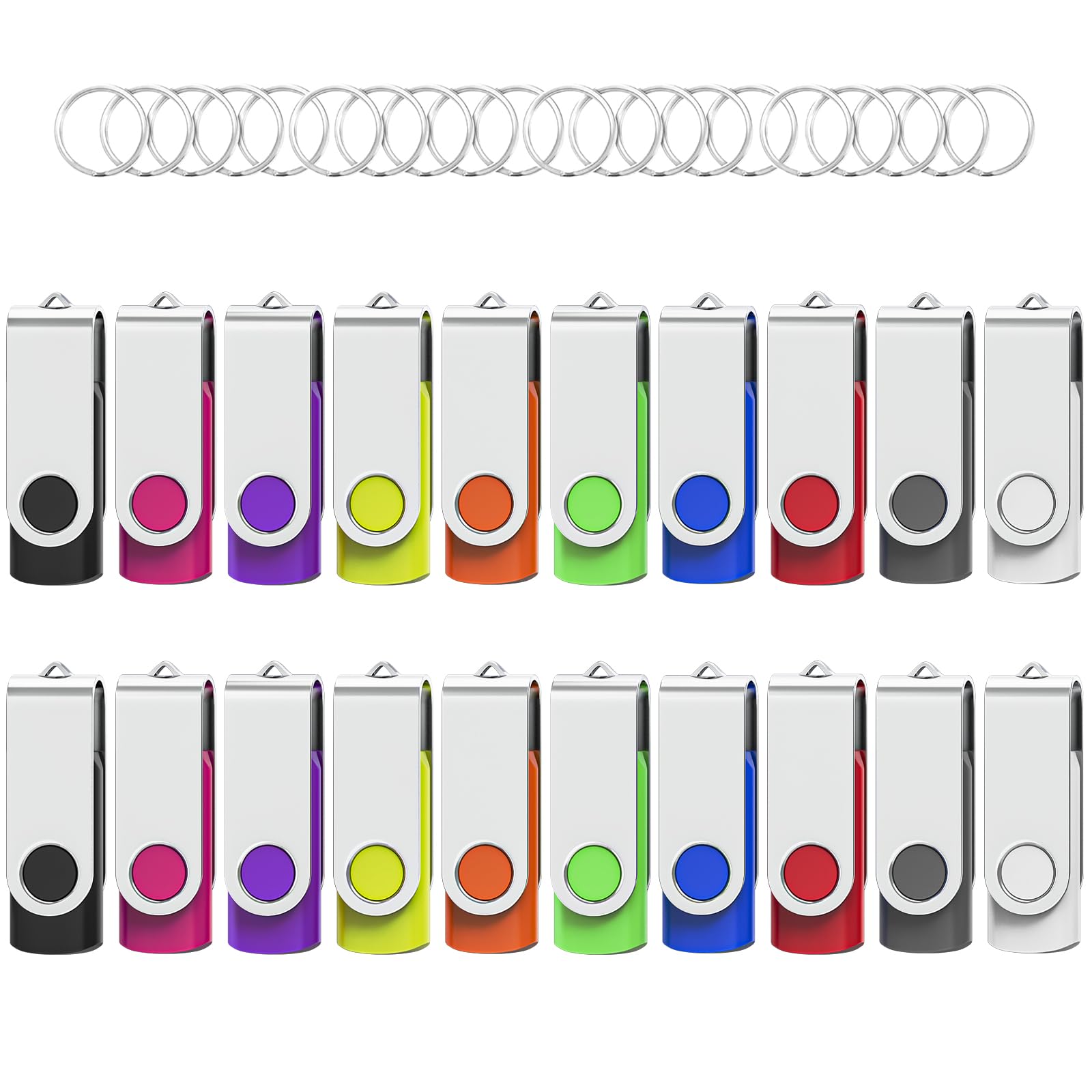USBメモリ 2GB 20個セットWooolken USB2.0 高速 データ転送 360度回転式設計 ・サムドライブ キーチェーン付き メモリスティック USB ドライブ ペンドライブ PC ノートパソコン用