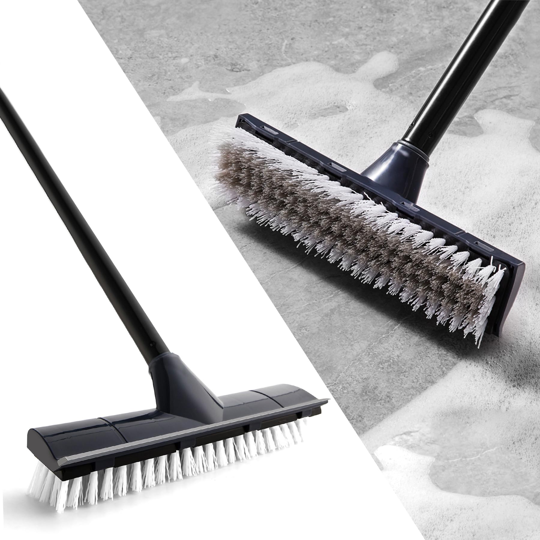 CLEANHOME デッキブラシ 掃除用ブラシ 2in1 水切りワイパー タイルブラシ 3段ポール 長さ調節可能 47cm..