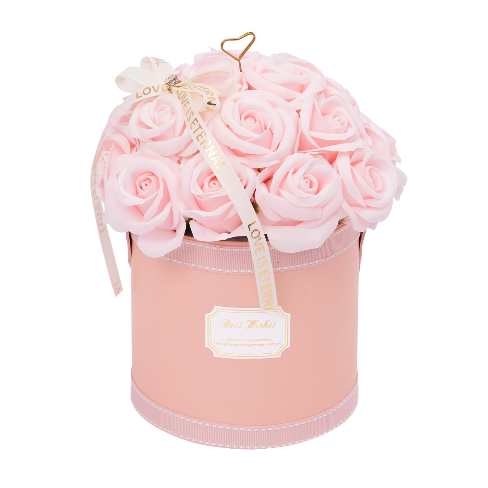 Akiraki ソープフラワー 花束 バラ 造花 枯れない花 そのまま飾れるブーケ ブーケ インテリア ギフト 誕生日プレゼント女性 母の日 お祝い 退職 卒業式 転居 お見舞い 贈り物(ピンク)