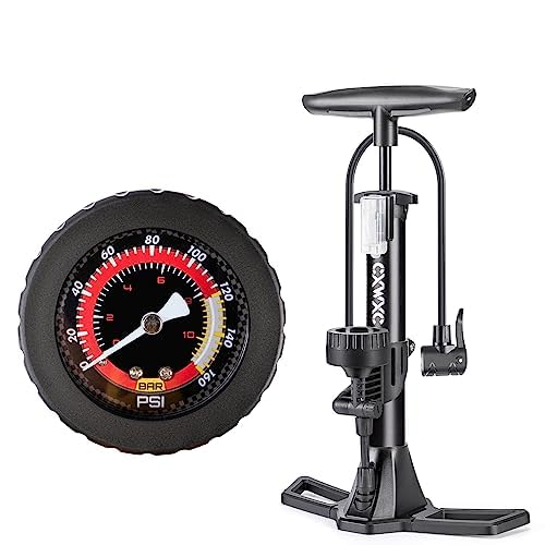 CXWXC 自転車 空気入れ 仏式/英式/米式バルブ対応 大型ゲージ付き 160psi ミニフロアポンプ 浮き輪/ボールアダプター付き アルミ製 ブラック （CX-4532F）