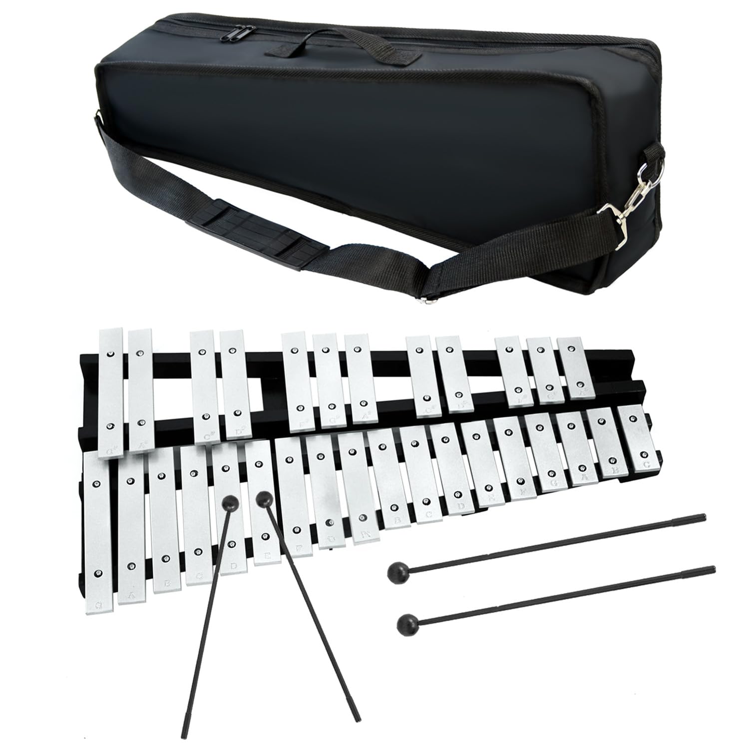 BQKOZFIN 卓上 鉄琴 30音 折り畳み グロッケン マレット4本 スタンド 収納バッグ付き 演奏 音楽会 発表..