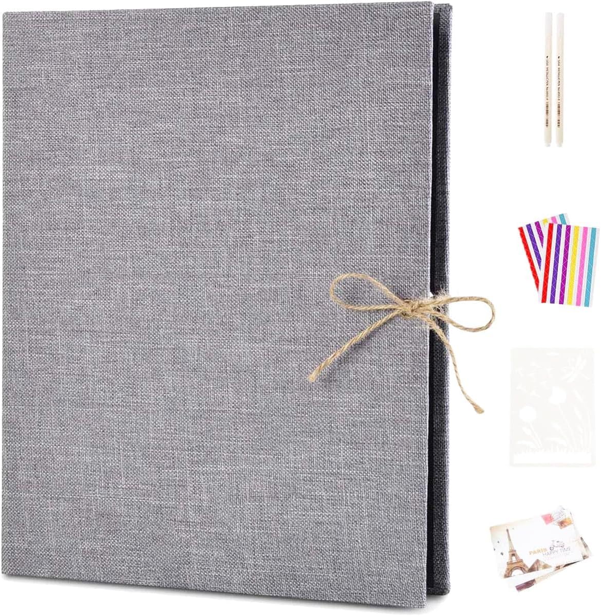 AIOR スクラップブック 手作り アルバム フォトアルバム 亜麻 写真アルバム フォトブック DIY 台紙 30枚/60ページ 結婚式 記念日 卒業 カップル...