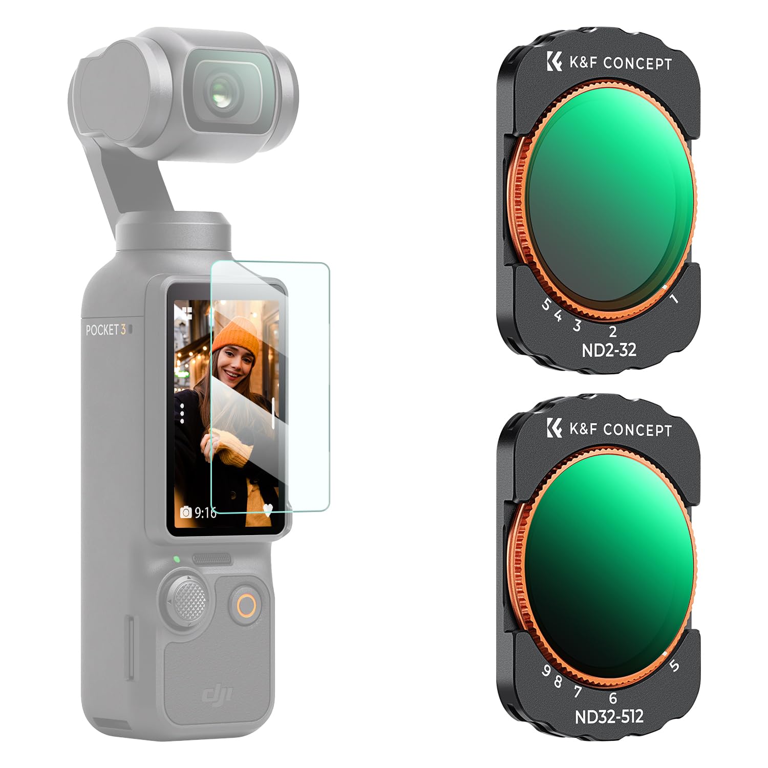 Rakuten - K&F Concept DJI OSMO Pocket 3 NDフィルター(ND2-ND32+ND32-ND512) 可変 NDフィルターセット マグネット式 磁気吸着 減光フィルター AGC光学ガラス コントラスト強調 28層ナノコーティング 撥水防汚
