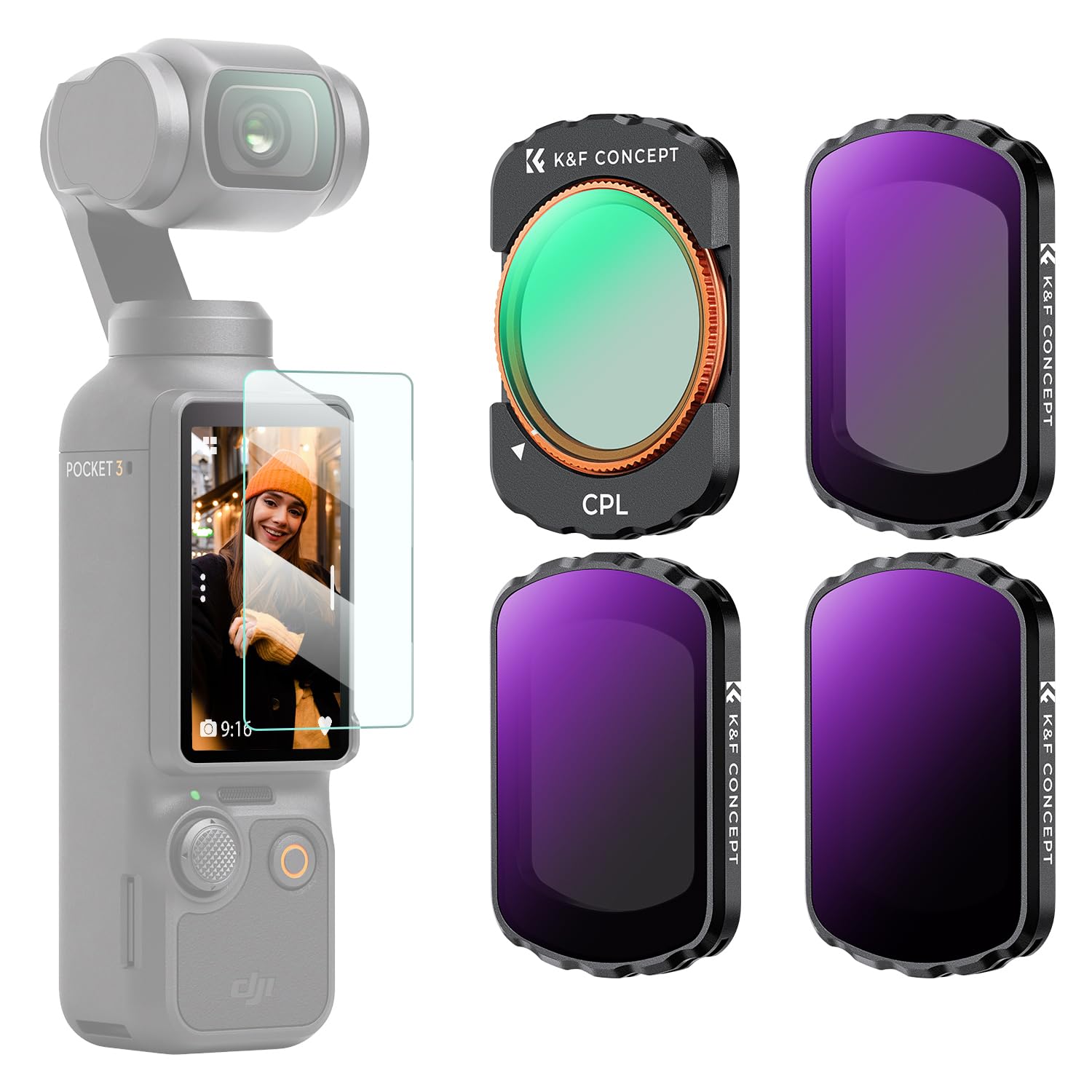 K&F Concept DJI OSMO Pocket 3�Ѽ������ե��륿�� CPL+ND16+ND64+ND256 ����ȥ饹�ȶ�Ĵ ȿ�ͽ��� ���� ��Ʃ��Ψ 28�إʥΥ����ƥ��� �ɿ��ɱ�