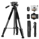 カメラ三脚 K&F CONCEPT190cm カメラ 三脚 スマホ三脚 軽量三脚 コンパクト トラベル三脚 5段階伸縮 360°回転 耐荷重 4キロ ポータブル5面プロファイルチューブ、遠隔撮影リモコン 付き 着脱式ビデオ雲台+タブレット/携帯電話クリップ