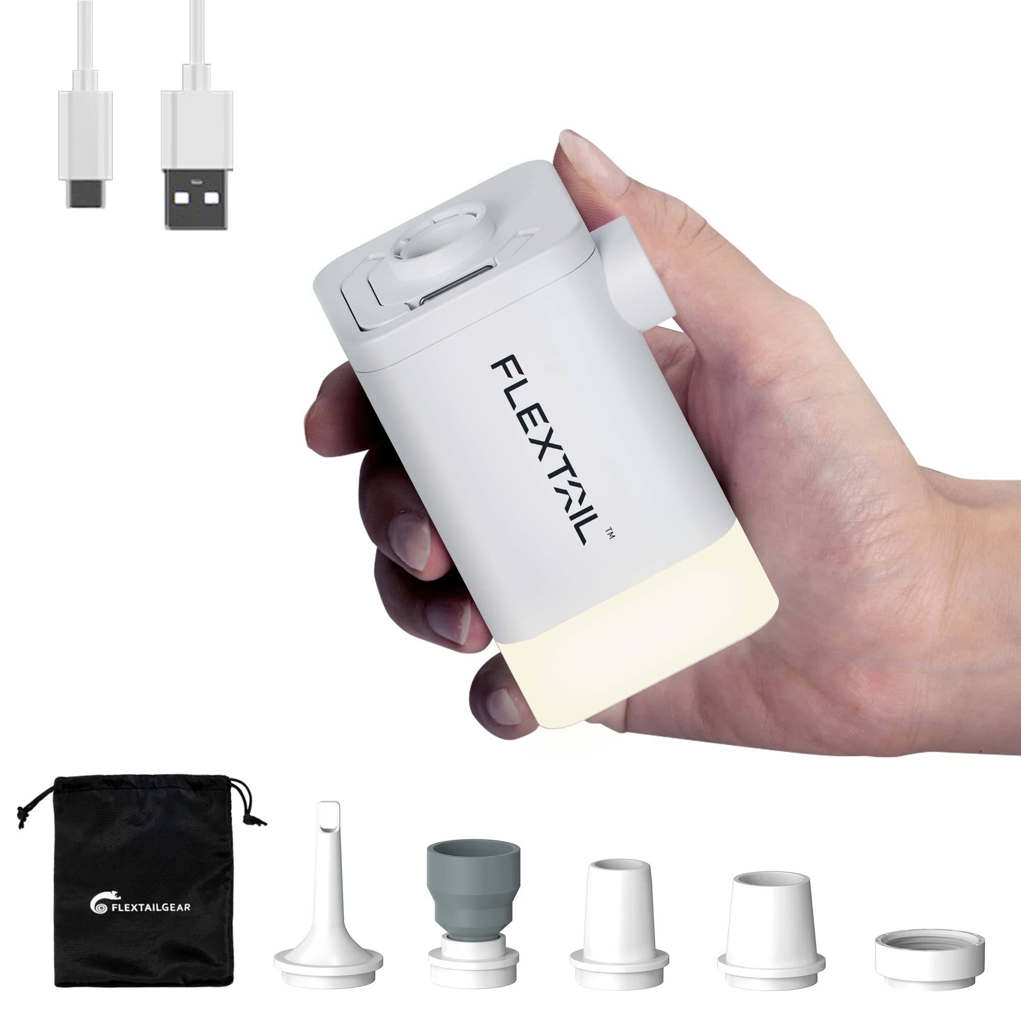FLEXTAILGEAR - MAX PUMP2 PLUS持ち歩けるエアポンプ 4800mAH電池内蔵 照明ライト付き USB充電式 スマホ充電対応 軽いエアポンプ 小型 電動ポンプ 速やかに空気入れ・空気抜く 浮き輪 インフレータブル玩具 エアマットなど