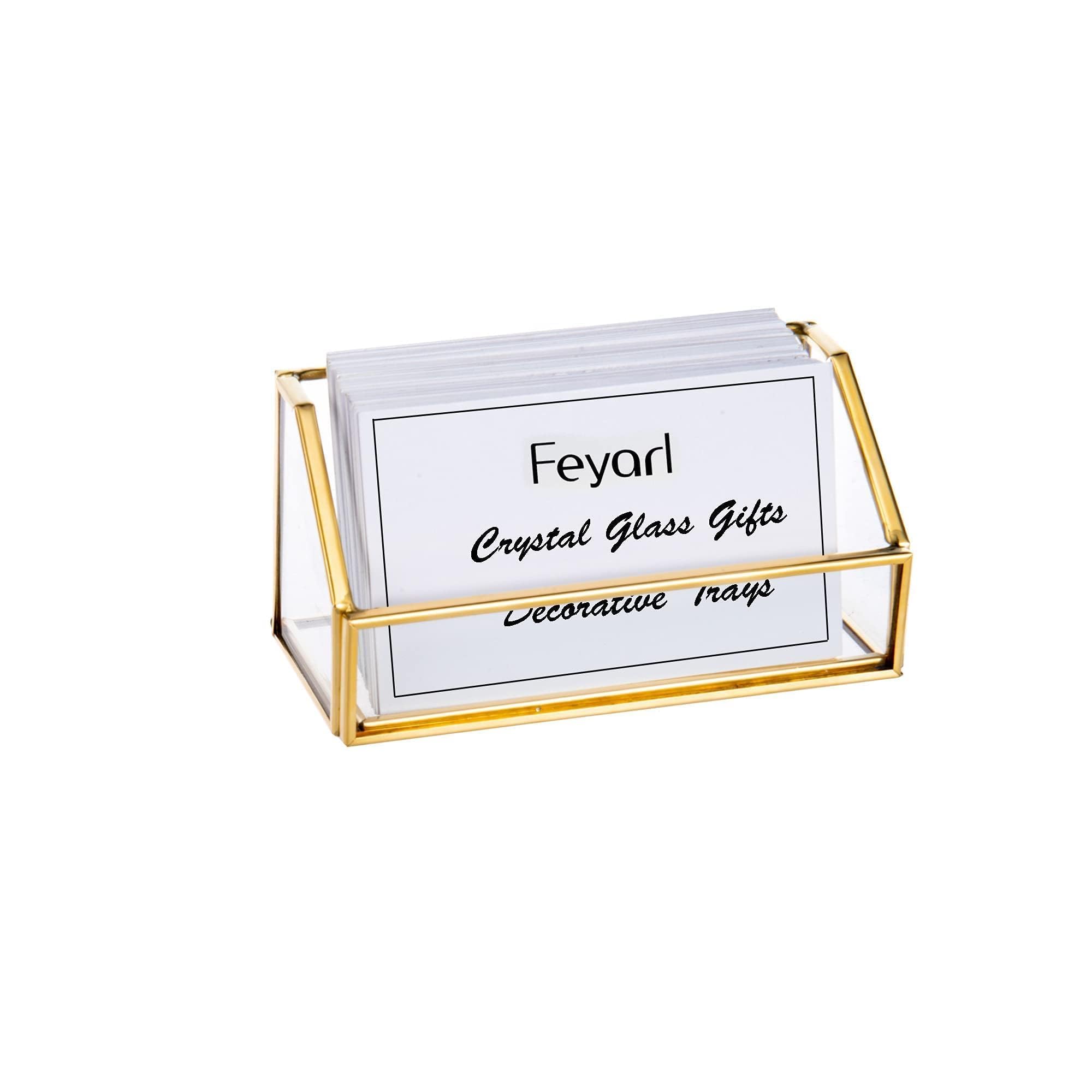 乐天商城 - Feyarl 名刺スタンド 名刺立て カード立て ガラス カードケース オフィス 名刺収納 真鍮 事務用品 台形 ゴールド