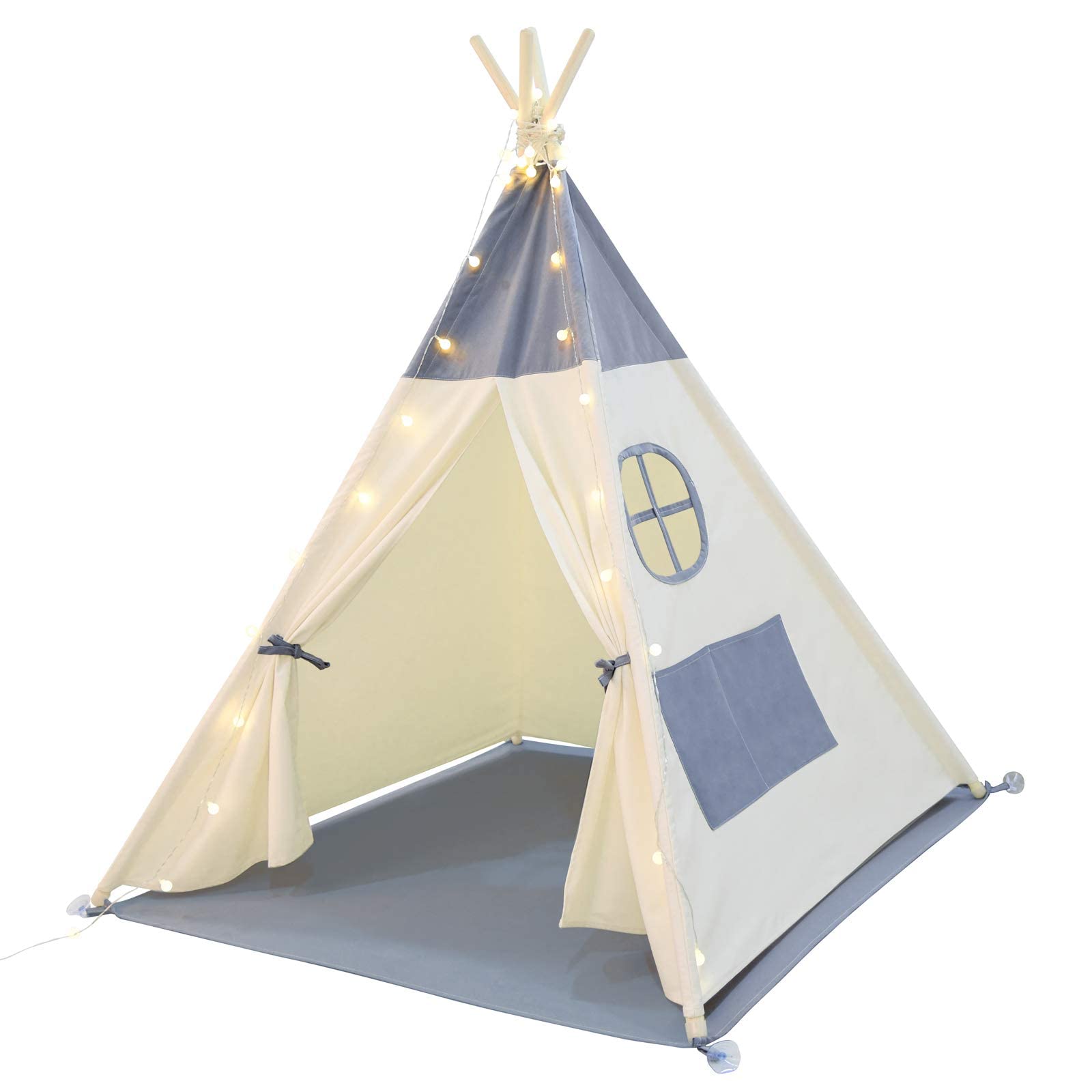 besrey キッズテント テント子供用 秘密基地 キッズ家 miniハウス LEDライト付き 知育玩具 組立簡単 折畳可能 ギフト（グレー）