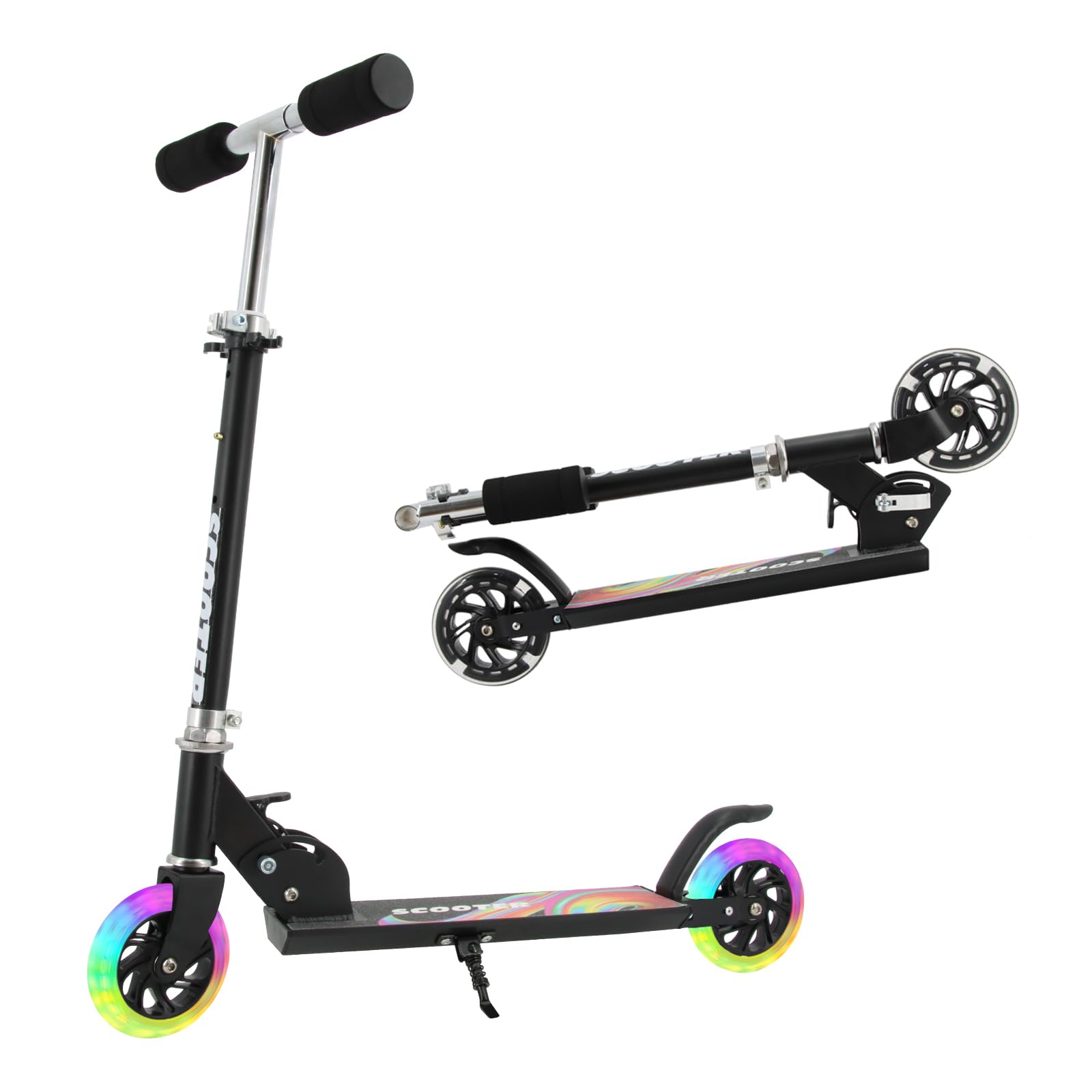 TENBOOM キックボード キッズスクーター キッズ 子供 新型ハンドルブレーキ付き 3?12歳子供用 2輪 LEDタイヤ 耐荷重50kg 幼児車 おもちゃ 折り畳み式 方向変換 ベビー プレゼント PINK, 桜色ブレーキ付き