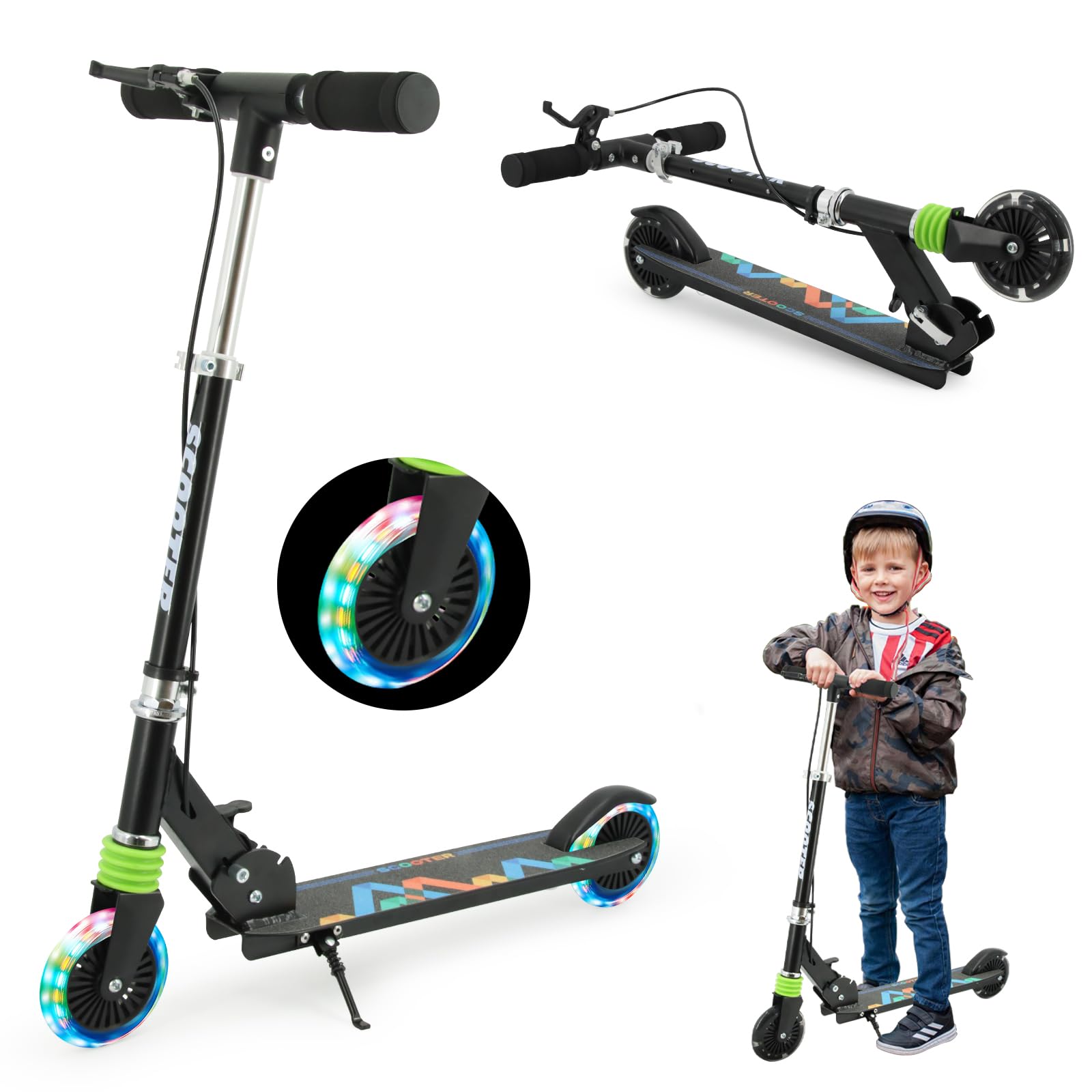 TENBOOM キックボード キッズスクーター キッズ 子供 新型ハンドルブレーキ付き 3?12歳子供用 2輪 LED..