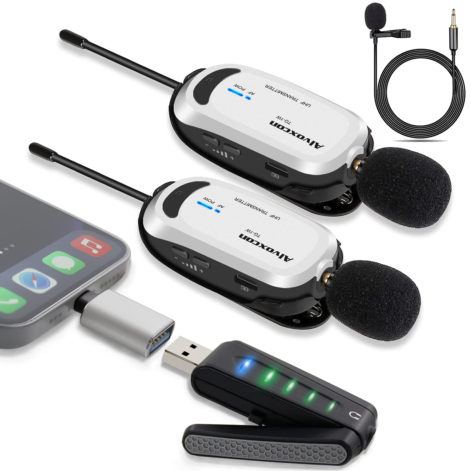 楽天RENEWワイヤレスマイク USB Alvoxcon 無線マイク PCマイク Androidフォン iPhone ピンマイク イヤホン端子付き UHF 録音録画 拡声 モニタリング 軽量 日本語説明書 二人用UM320Pro