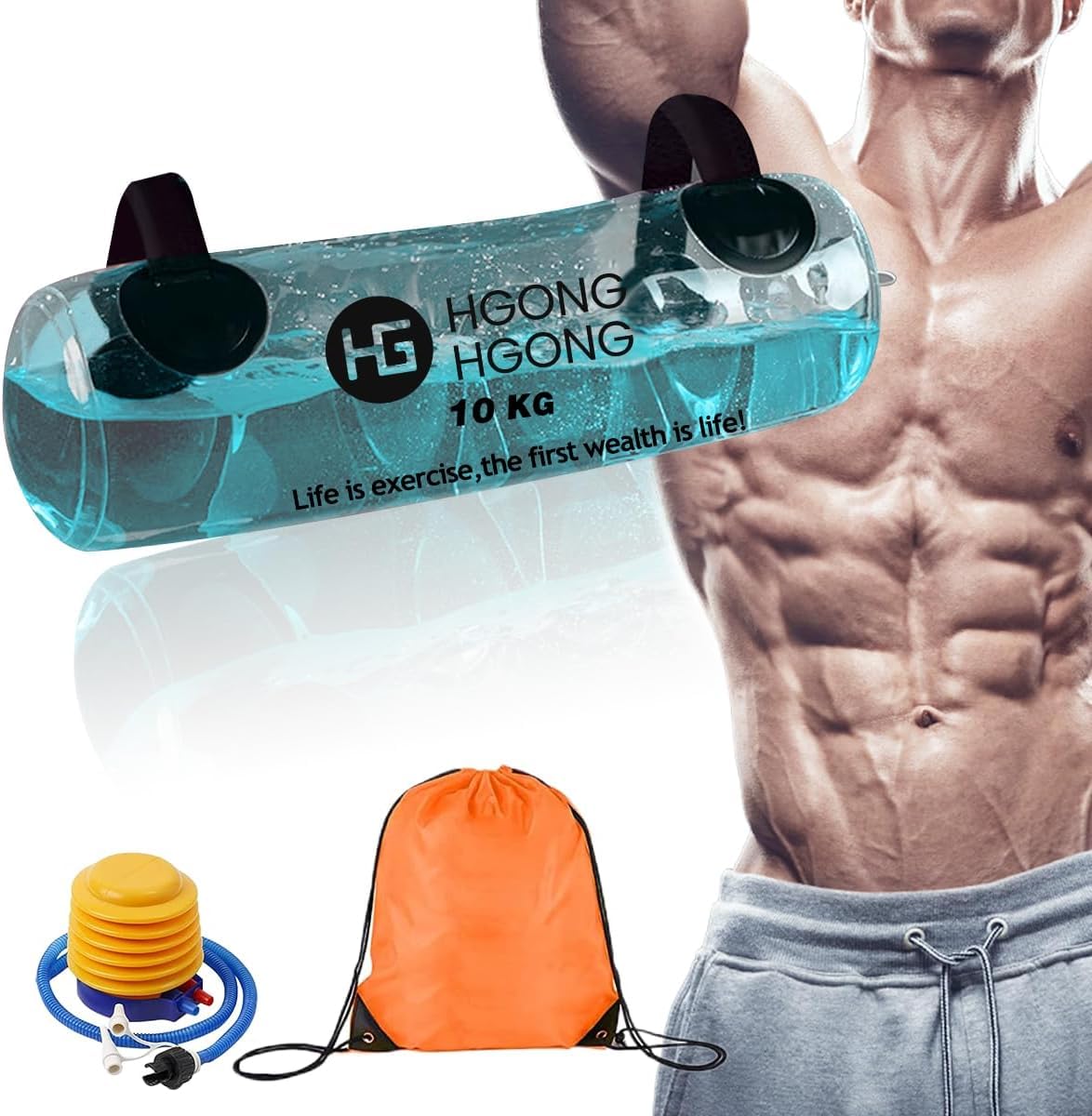 HG HGONG HGONG ウォーターバッグ 体幹トレーニング 最大重量10/20kg/35kg 筋トレ器具 器具 コアトレーニング トレーニング 目盛り付きで簡単重量調節 筋トレ バーベル 専用ポンプ付き(10kg最大重量)のサムネイル