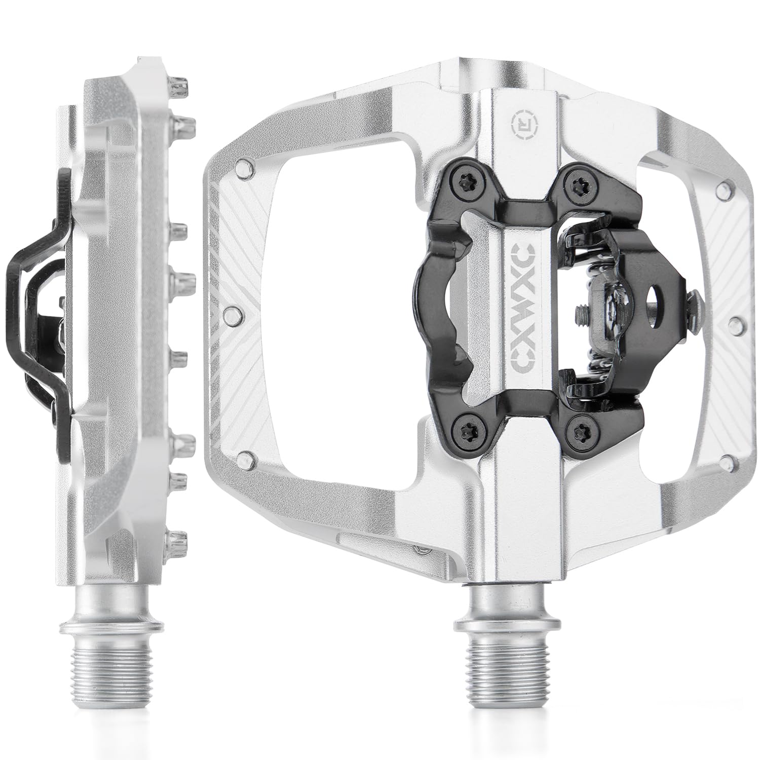 CXWXC 自転車 ペダル ビンディングペダル 片面フラット 滑り止め 広い踏み面 9/16インチ クリート付属 ..