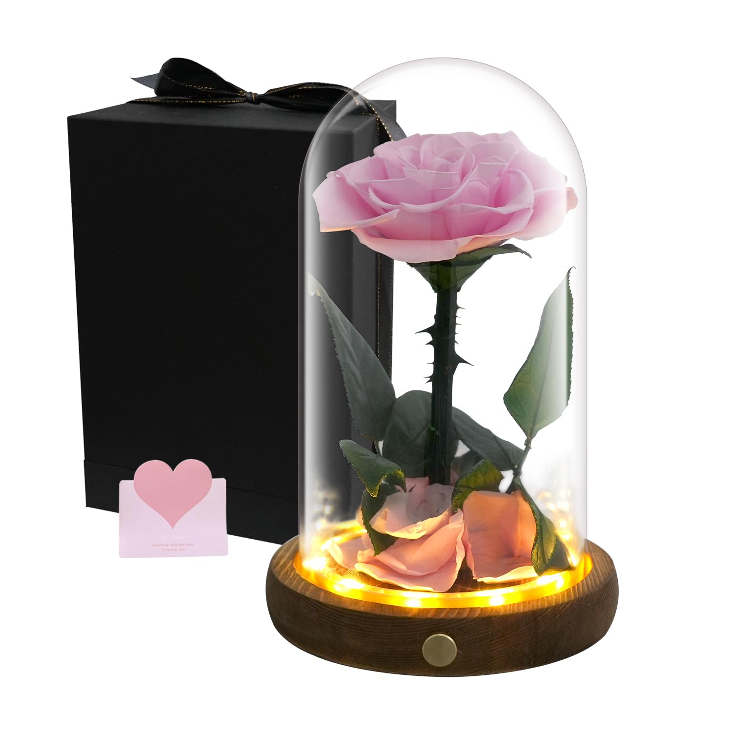 プリザーブドフラワー 1輪のバラ LEDライト付き プレゼント レッド 枯れない花 ガラスドーム 本物のバ..