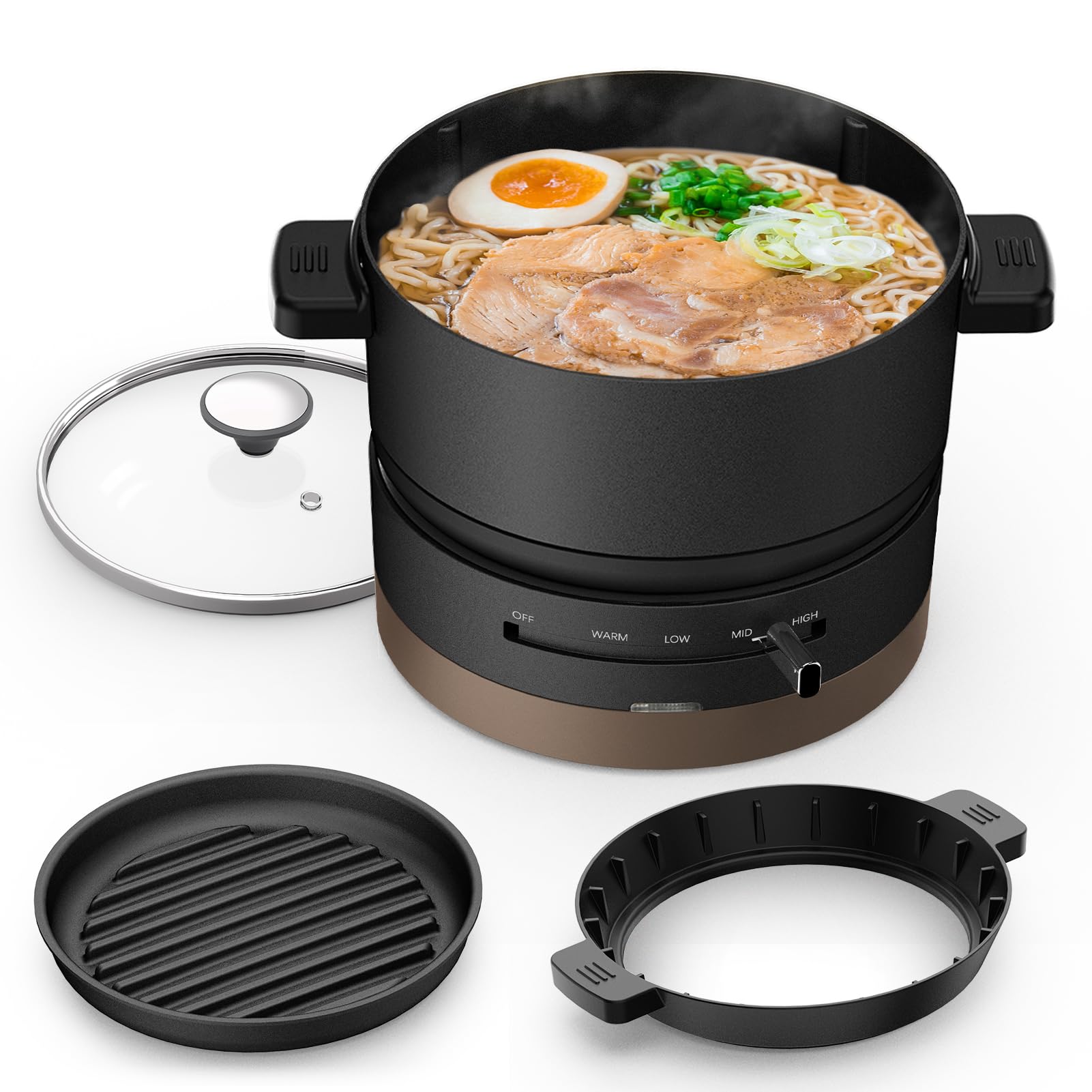 HAGOOGI (ハゴオギ) 電気鍋 グリル鍋 ひとり暮らし用 1L 600W 温度調整機能 着脱式 丸洗い可 一台多役 ..