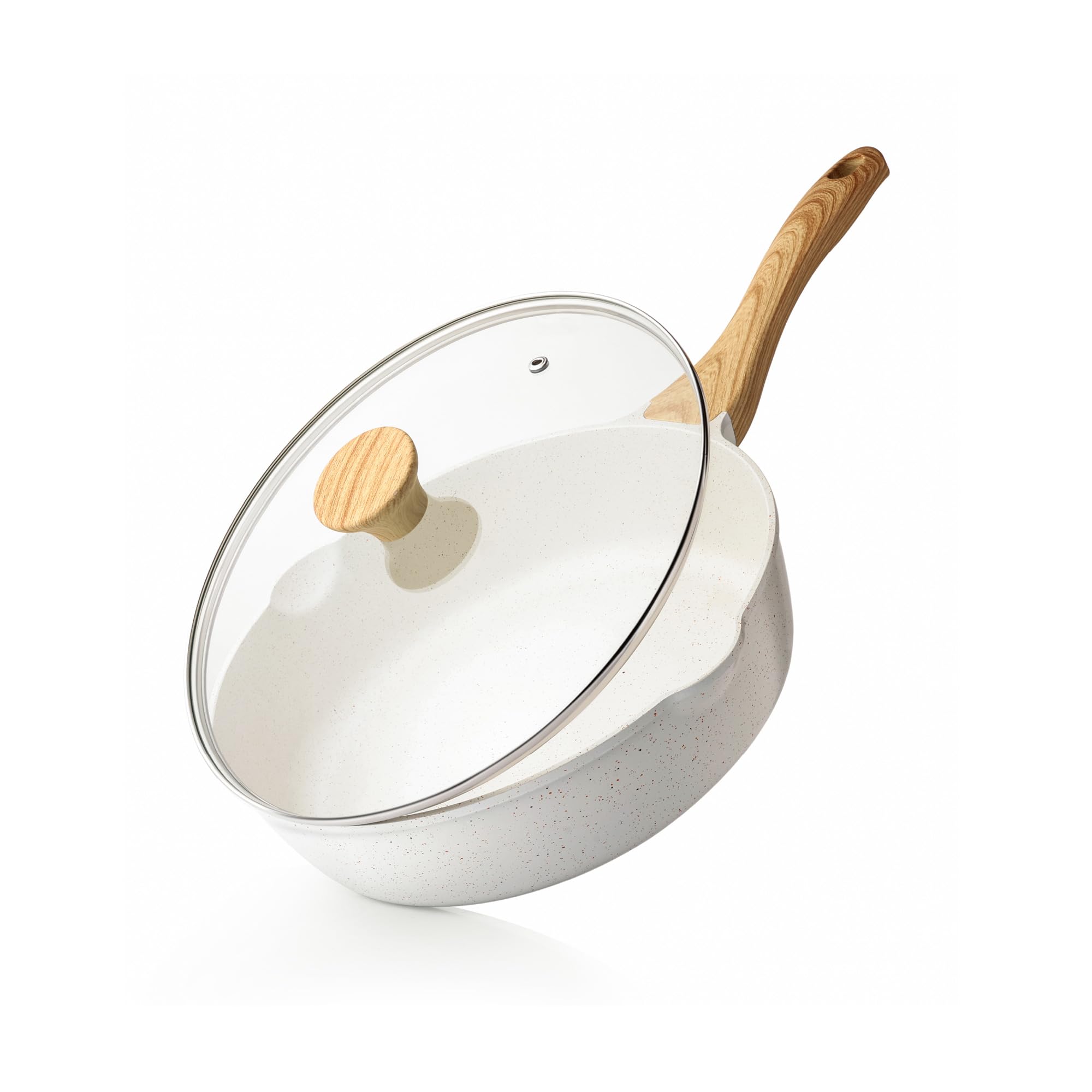 SENSARTE 深型フライパン 28cm 蓋付き マーブルコート IH/ガス火対応 炒め鍋 焦げ付きにくい お手入れ..