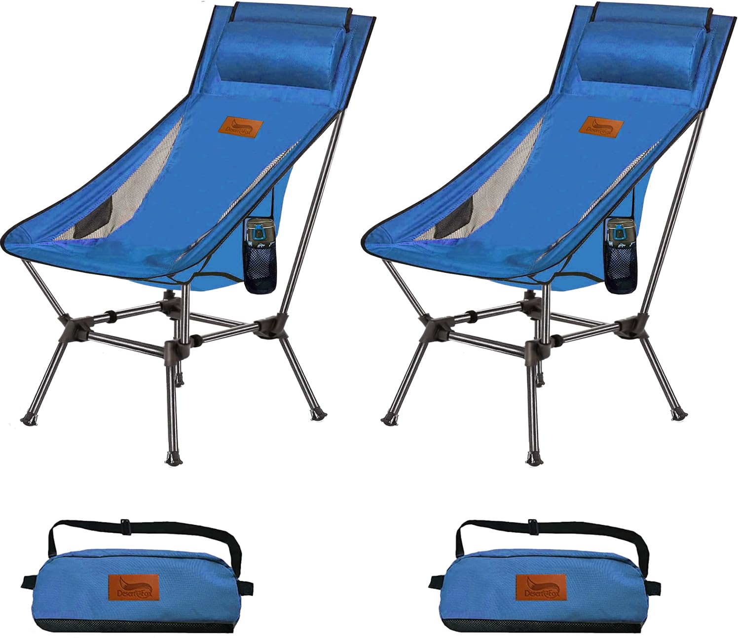 楽天RENEWDesertFox アウトドアチェア 2WAY キャンプ椅子 ローチェア 軽量 枕付き ハイバック 単品/セット【独自開発のカップホルダー】 耐荷重150kg コンパクト イス ロータイプ 収納袋付属 携帯便利 0098ZG （青，2）