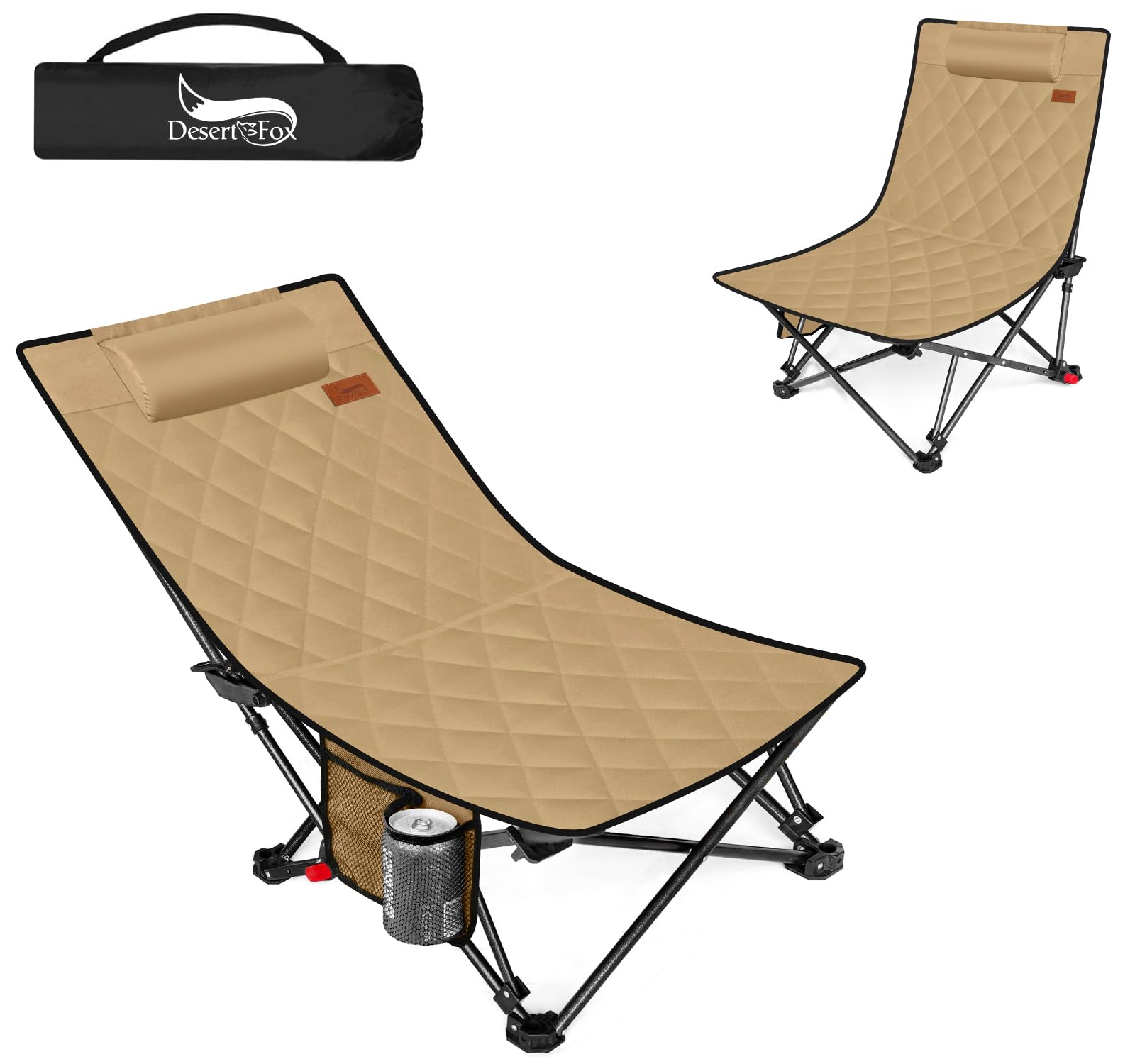 DesertFox キャンプチェア リクライニングチェア アウトドアチェア 単品/セット 折りたたみ 背もたれ角度4段階調節 コンパクト 1秒設営・撤収 ローチェア 軽量【耐荷重150kg】イス 椅子お釣り 登山 携帯便利 ピクニック レジャー キャンプ用