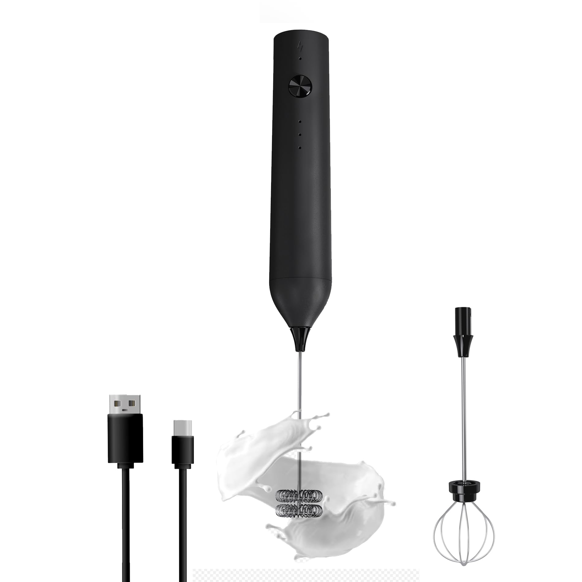 ミルク泡立て器ハンドヘルド、タイプC充電式電気泡立て器コーヒー泡立て器ミキサー、コーヒー用、3混合..