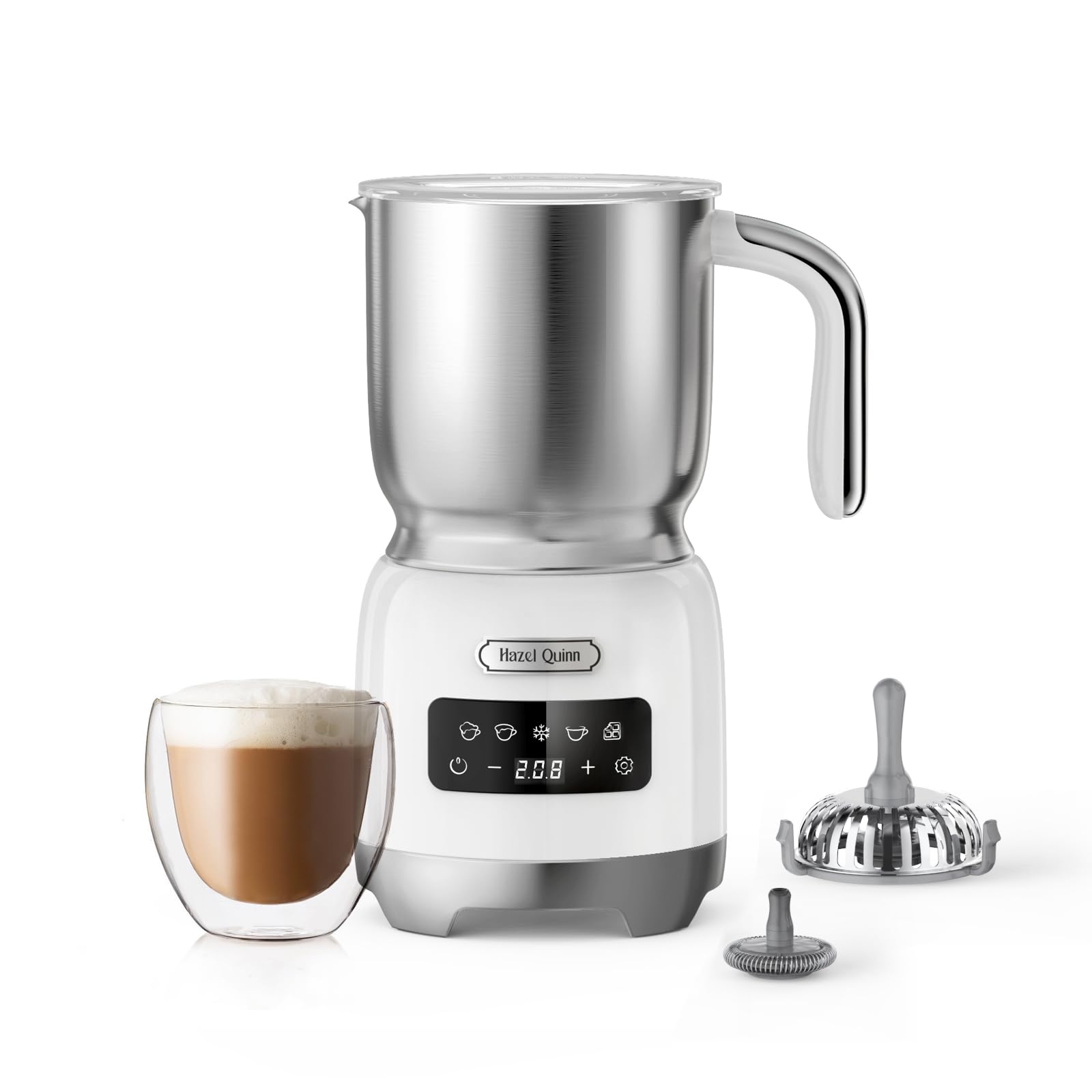 Hazel Quinn 電動ミルクフローサー 5in1多機能ミルクフォーマー 400ml/13.5oz プロ仕様牛乳加熱クリーマー 機洗簡単 静音設計 エスプレッソ・ラテ・マキアート用 おしゃれ白