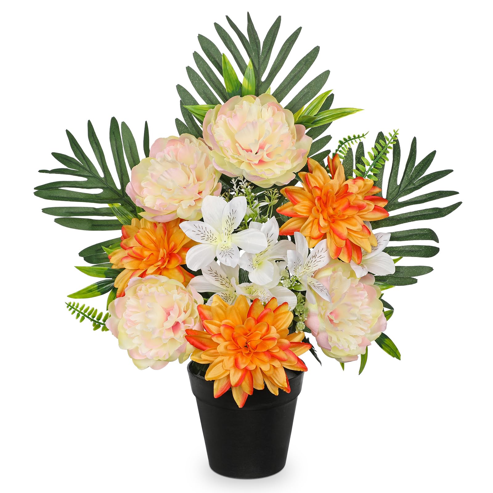Villa Como 造花 アートフラワー 枯れない花 仏花 お供え お盆 鉢植え ダリア 百合 牡丹 インテリア フェイクグリーン 卓上 おしゃれ リビング ...