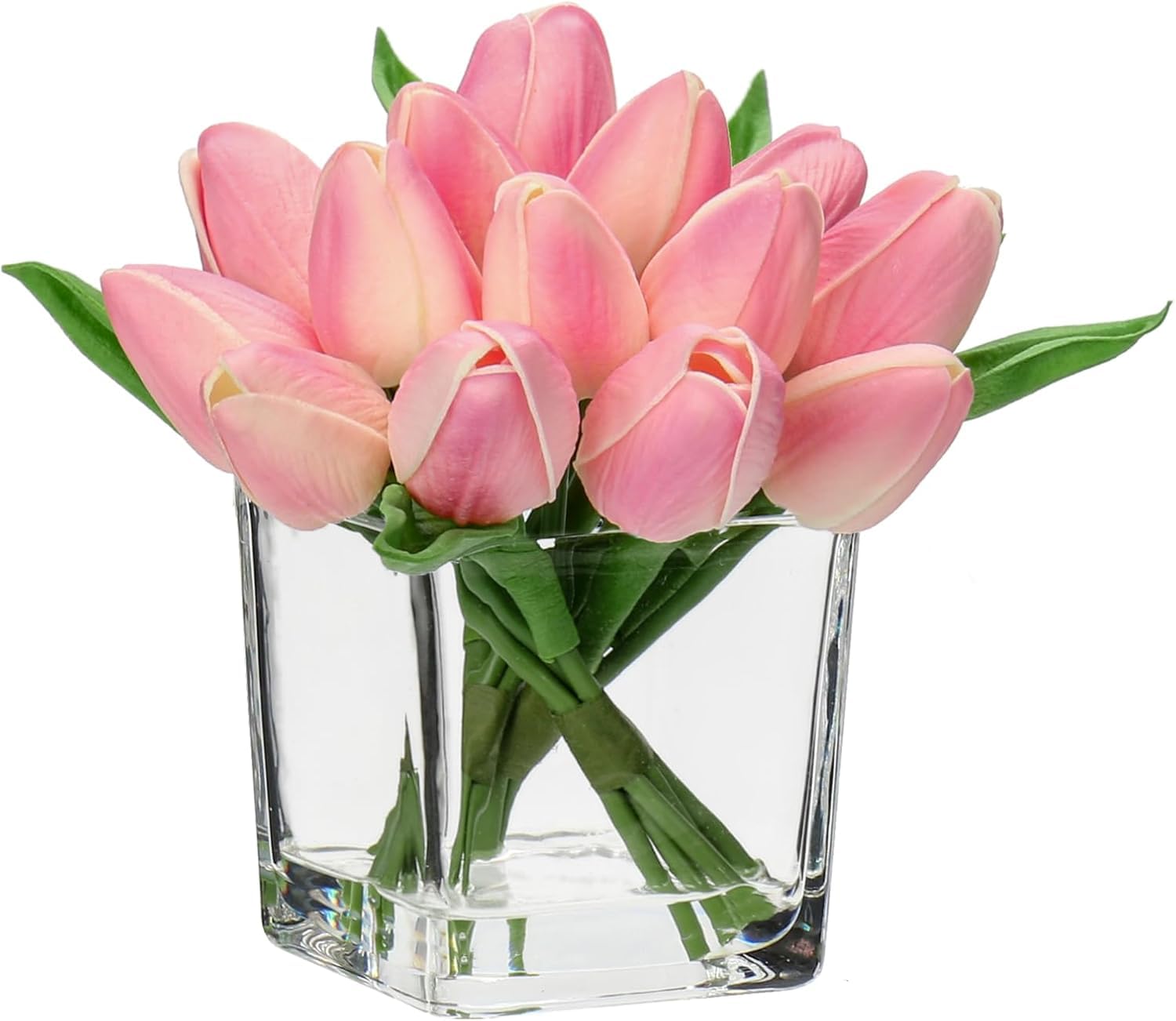 Villa Como 造花 花束 アートフラワー チューリップ 花瓶付き 14本 インテリア 枯れない花 母の日 ギフト 家 事務所 店 喫茶店 結婚式 ピンク