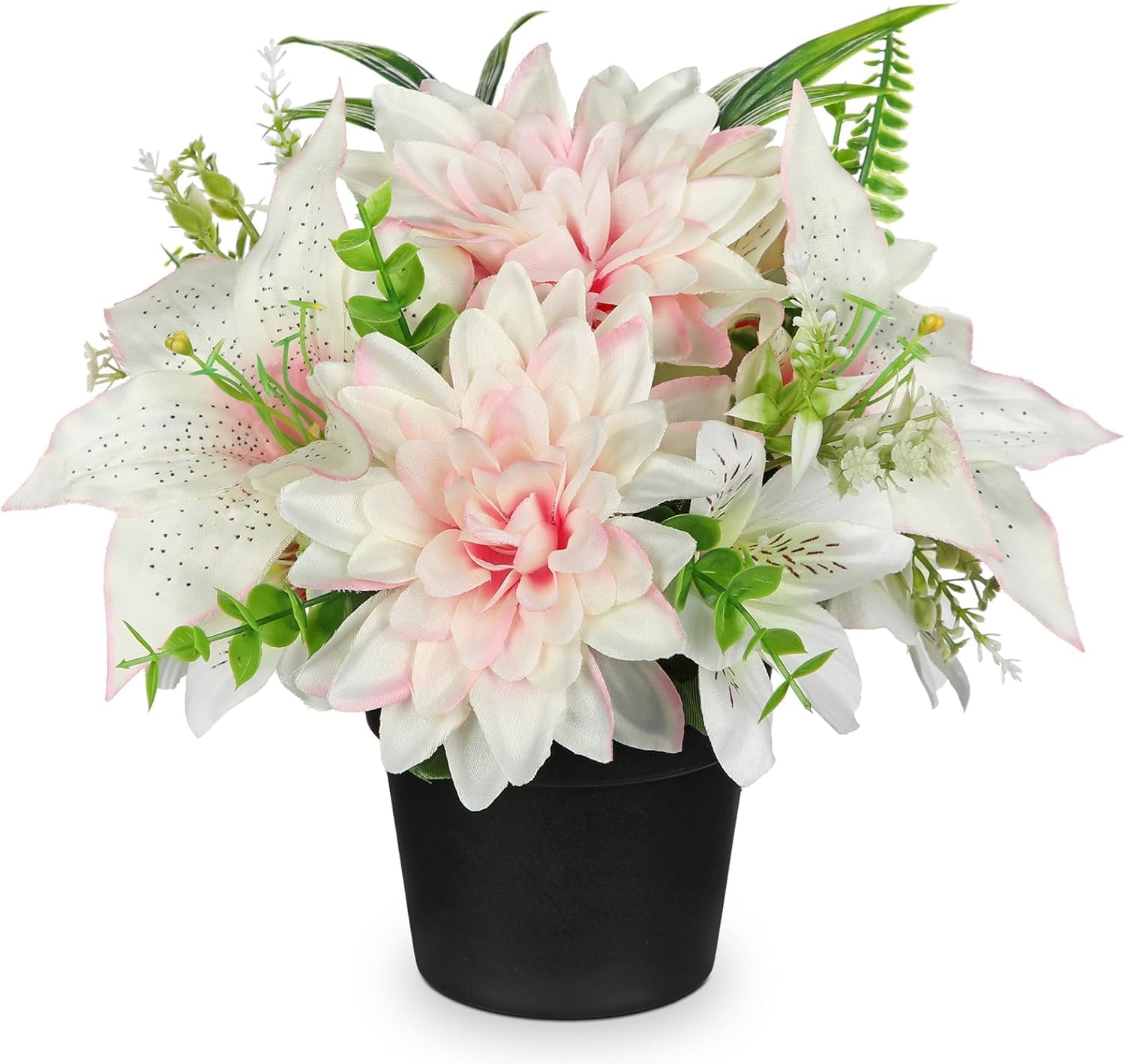 Villa Como 造花 仏花 お供え 仏壇用 お盆 お彼岸 25CM アートフラワー 枯れない花 インテリア 鉢植え ダリア 百合 牡丹