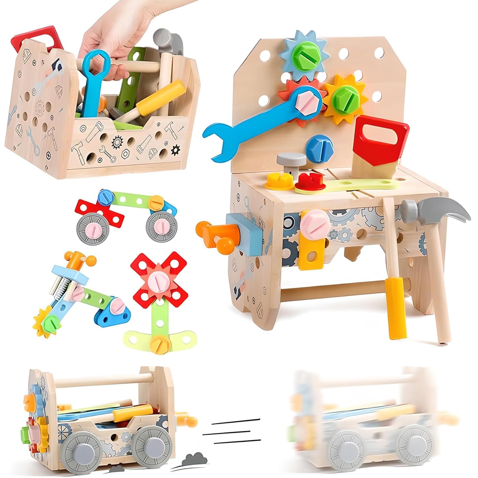 VIXA 組み立て おもちゃ 4in1 大工 おもちゃ モンテッソーリ 木製 男の子 女の子 知育玩具3456歳 お誕生日 プレゼント ランキング 子供向け 小...