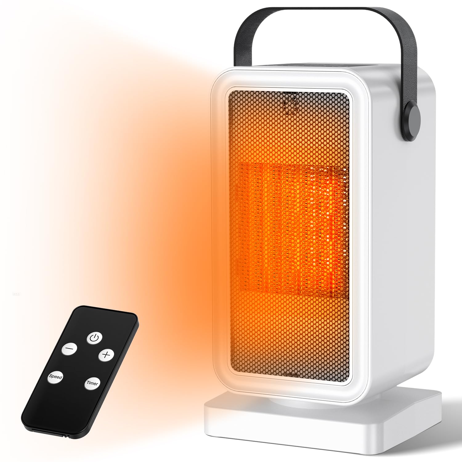 BOTISONE セラミックヒーター 小型 【2025冬新登場 2秒瞬暖 ECO知能恒温&節電対策】PTC セラミックファンヒーター 15-35℃恒温 2段階温風切替 1-12Hタイマー機能 リモコン付き マイナスイオン 55℃で安全自動停止&OFF-30