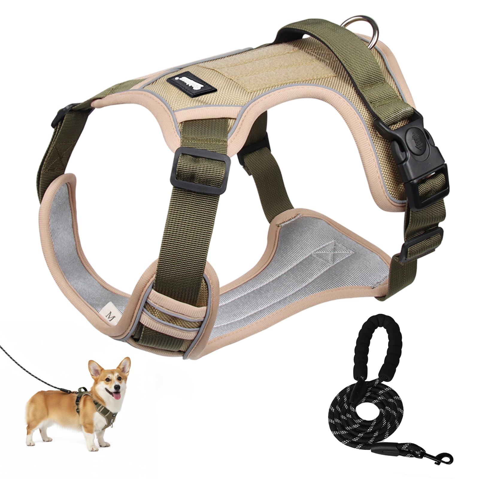 犬用ハーネスセット 小型犬・中型犬用 後ずさり抜けない設計・引っ張り防止 1.5mリード付き・犬はーねす 犬 ハーネス 中型犬 通気性メッシュ＆1680Dオックス生地 夜間反射・簡単装着・4点調整可 ダブルDリング＆背部ハンドル 犬 シートベルト兼用 ペッ